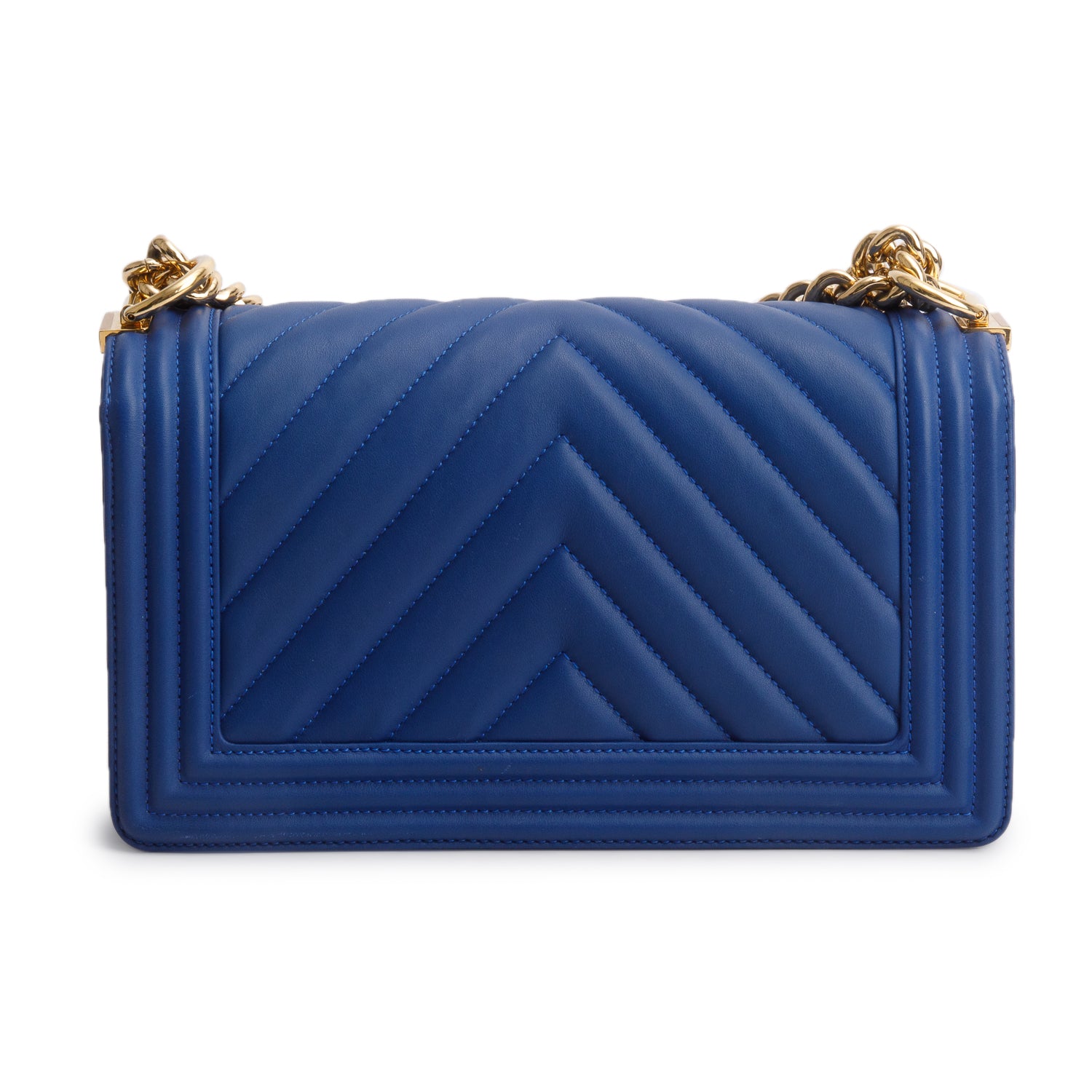 Chanel Blue Chevron Quilted Lambskin Leather Medium Boy Bag w/ Box & Authenticity Card