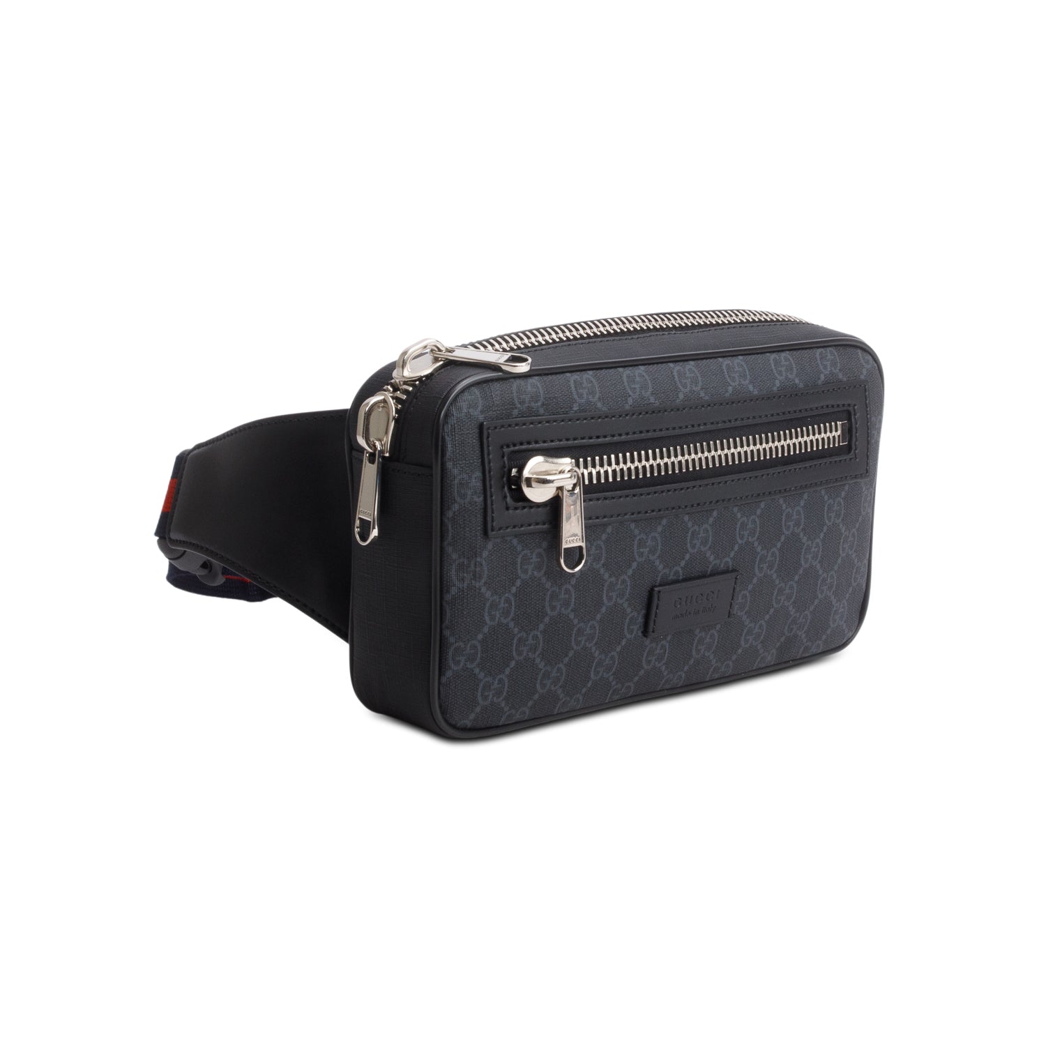 Gucci Black Soft GG Supreme Monogram Web Belt Bag