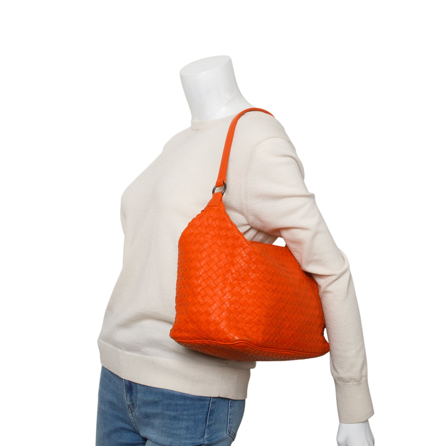 Bottega Veneta Orange Nappa Intreciatto Small Shoulder Bag