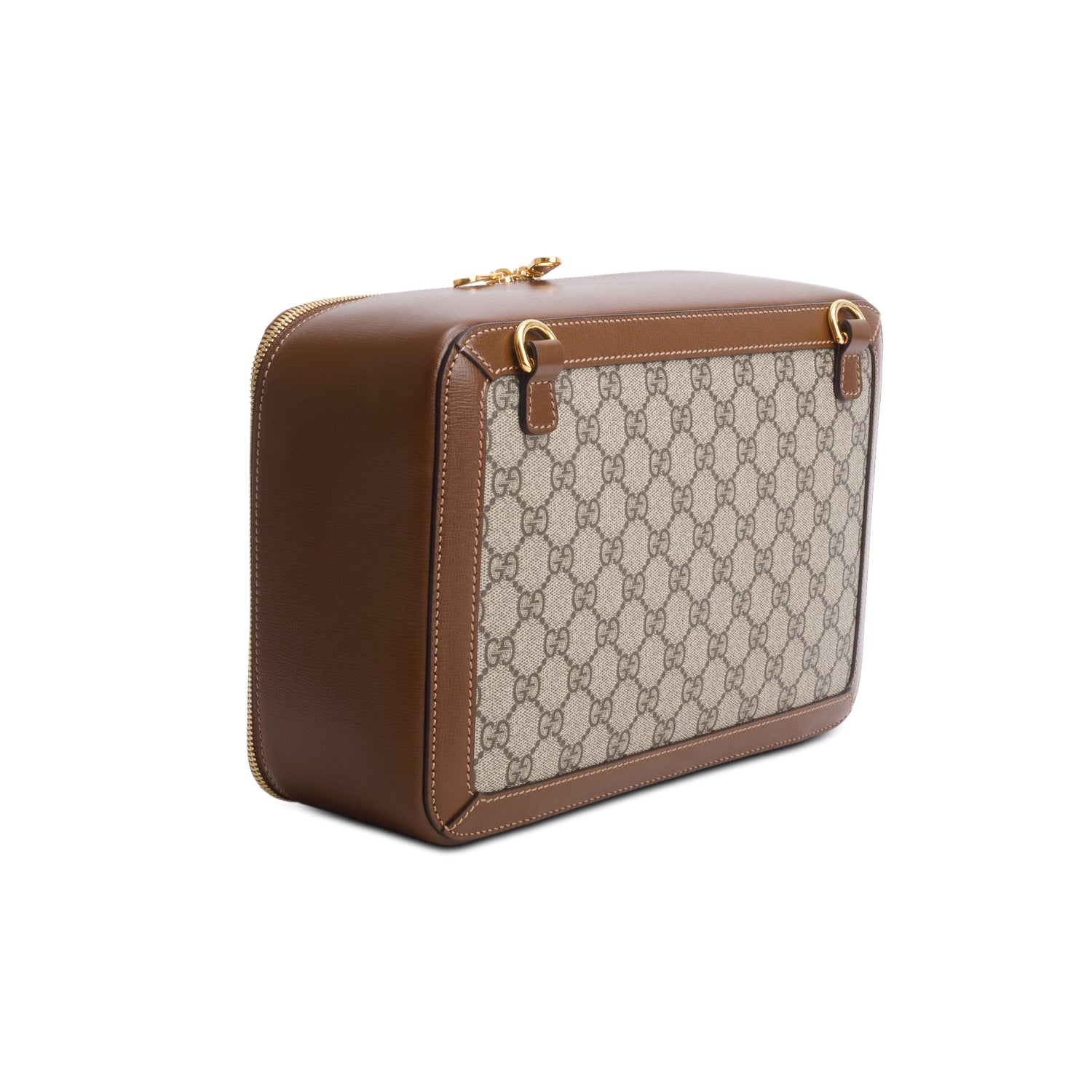 Gucci GG Supreme Monogram Glazed Textured Calfskin Retro Interlocking G Box Shoulder Bag w/ Strap