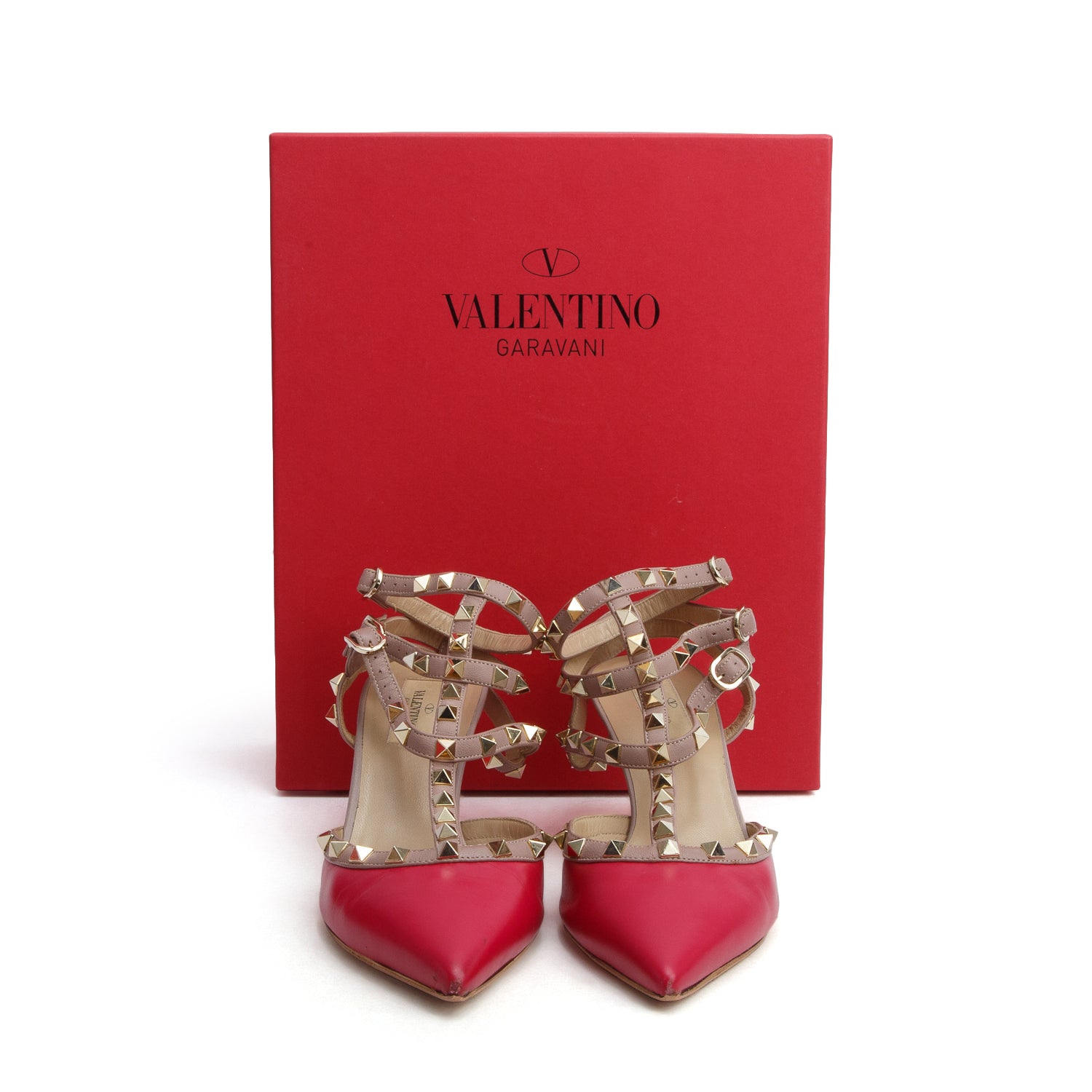 Valentino Two-Tone Pink Leather Rockstud Cage Pumps, Women's Size 40 w/ Box