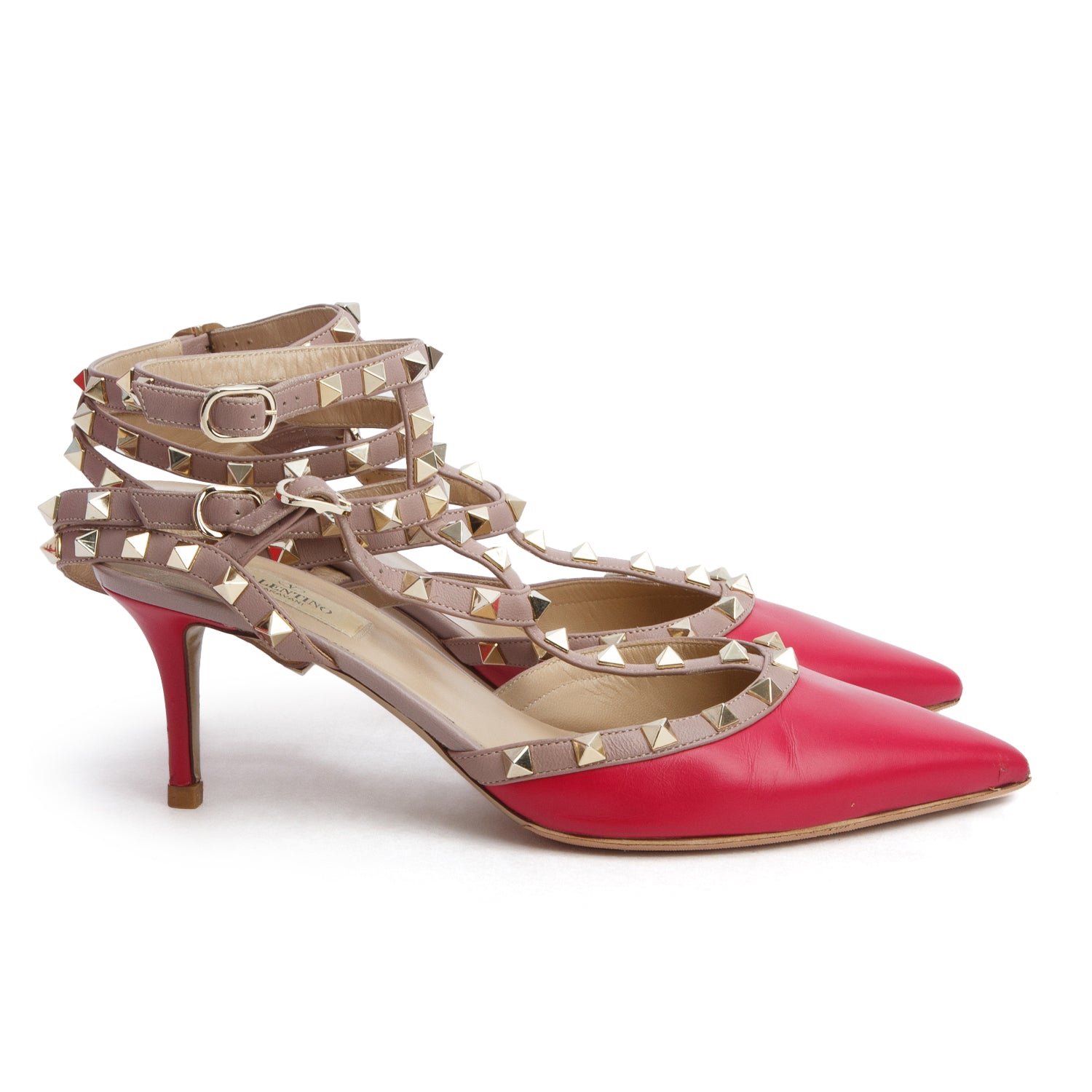 Valentino Two-Tone Pink Leather Rockstud Cage Pumps, Women's Size 40 w/ Box