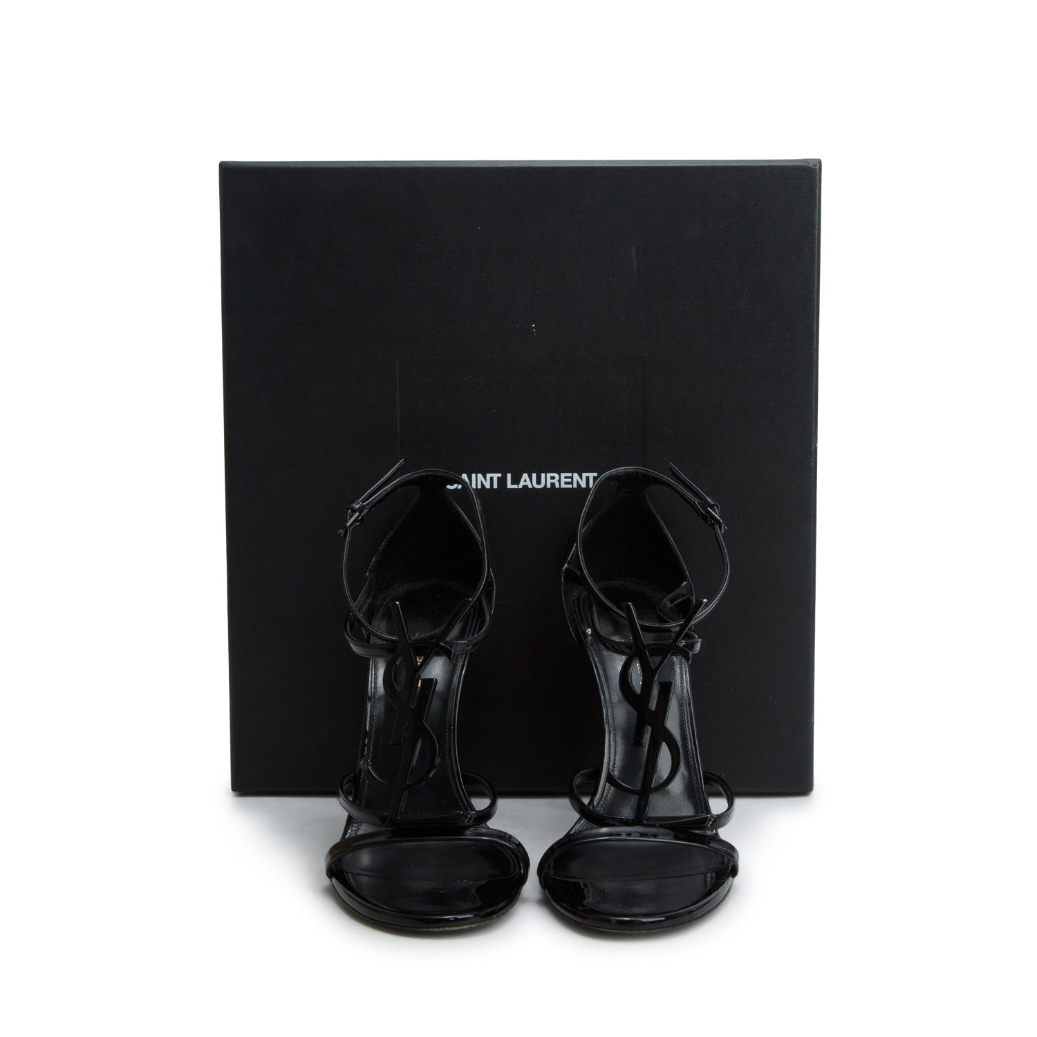 Saint Laurent Black Patent Leather Cassandra Sandals, Women's Size 39 w/ Box