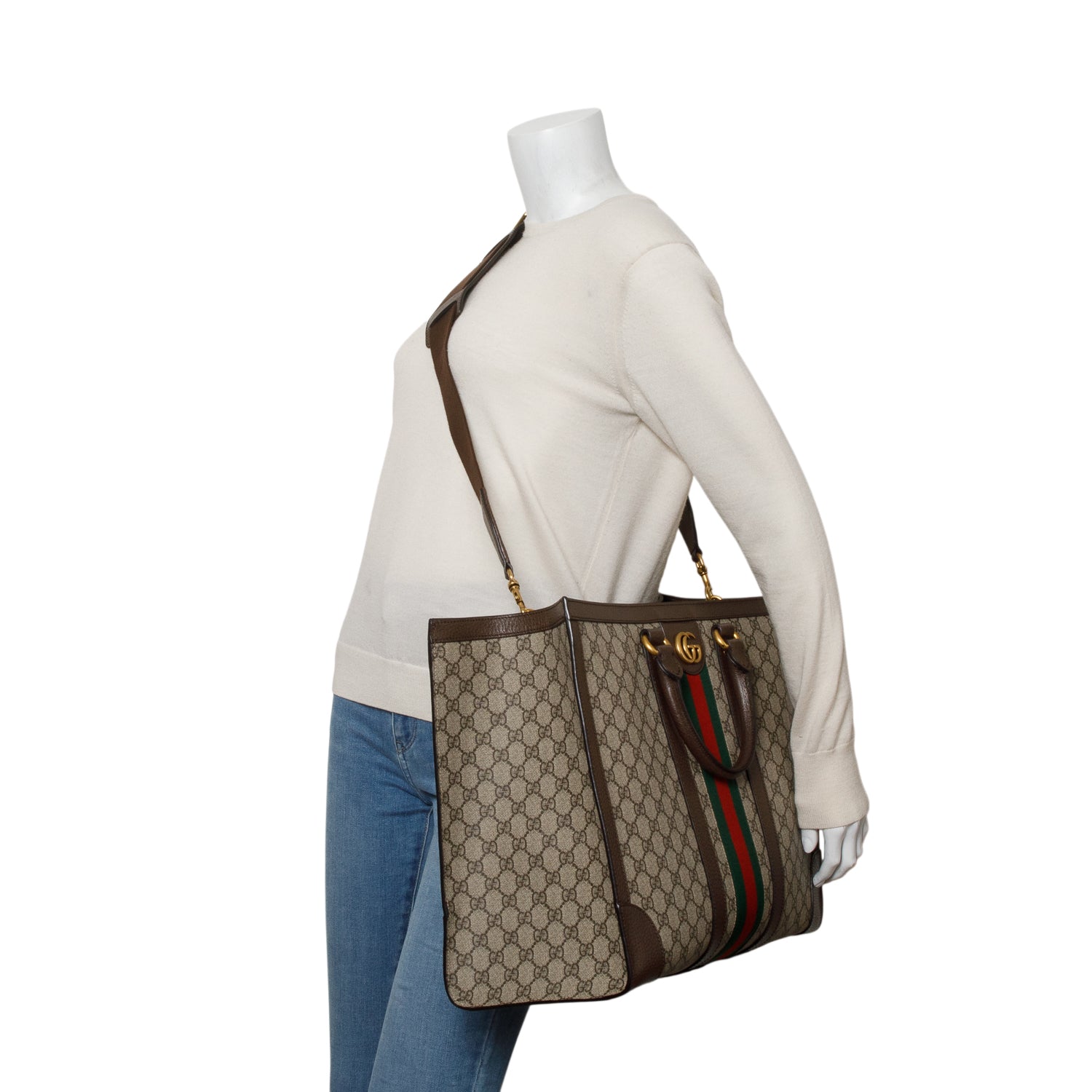 Gucci GG Supreme Monogram Web Ophidia Large Tote w/ Strap