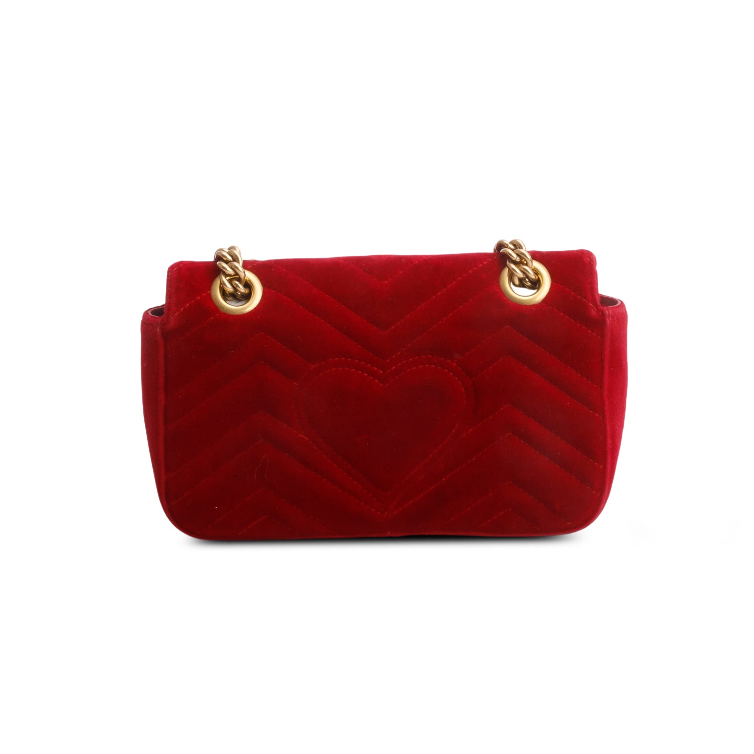 Gucci Red Velvet Matelasse Small GG Marmont Shoulder Bag w/ Box