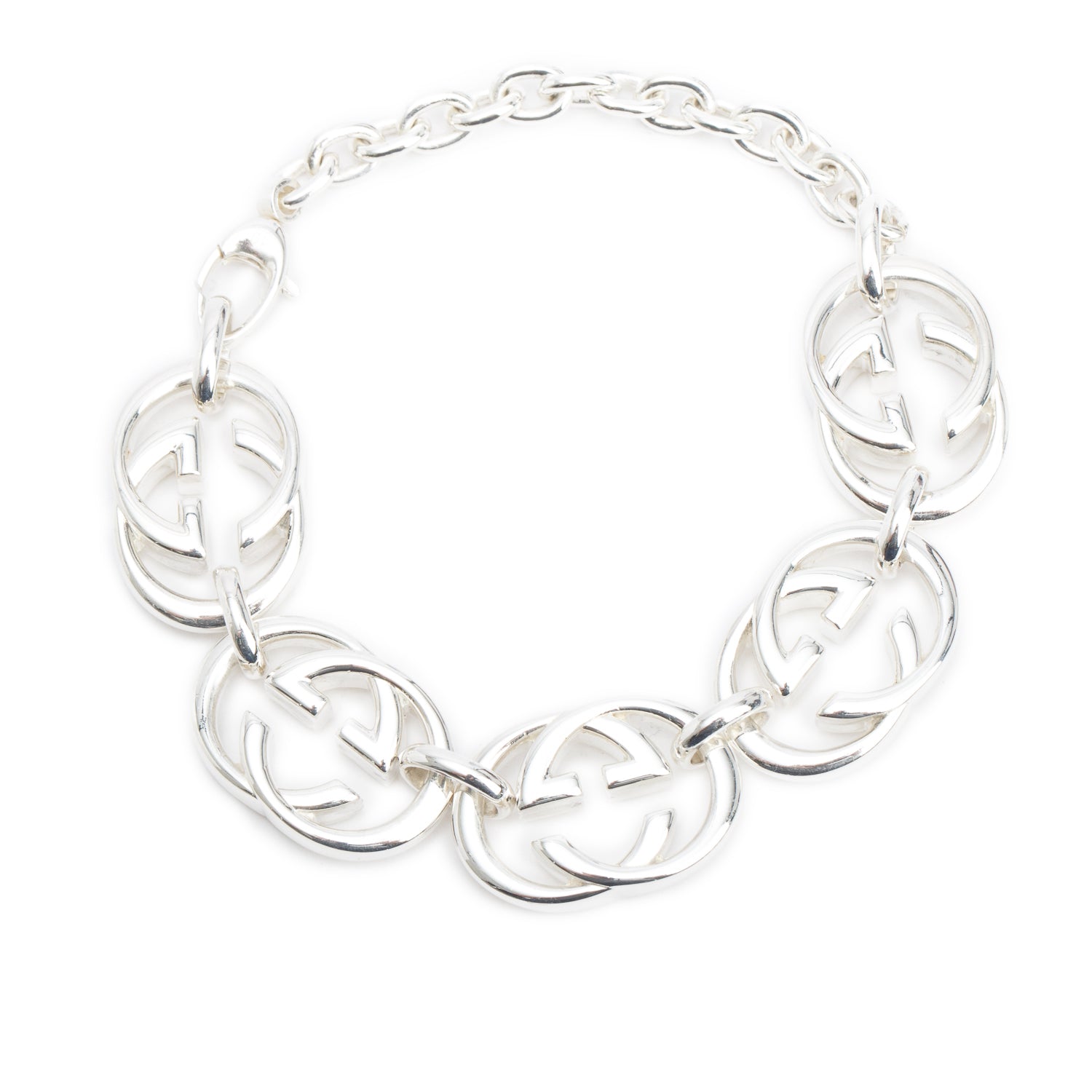 Gucci Sterling Silver Interlocking GG Brint Link Bracelet
