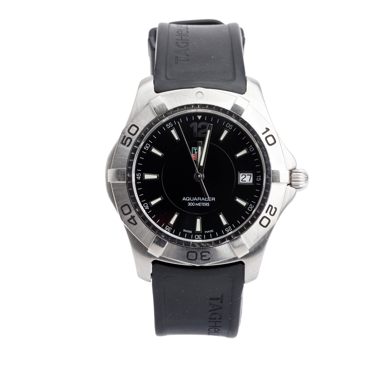Tag Heuer Stainless Steel Aquaracer 39 MM Watch Black Dial WAF1110 w/ Card