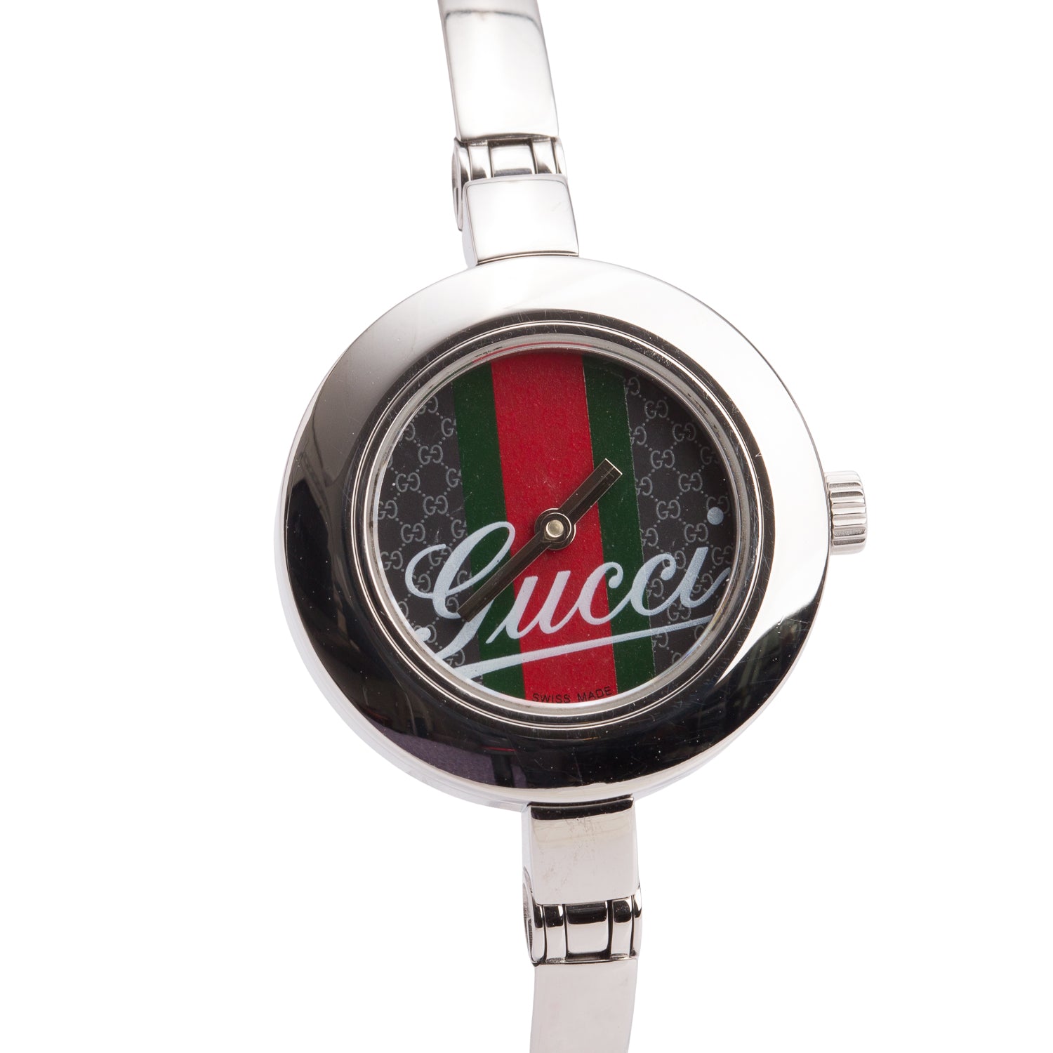 Gucci Stainless Steel 105 Series 25 MM Watch Black GG Web Dial w/ Box