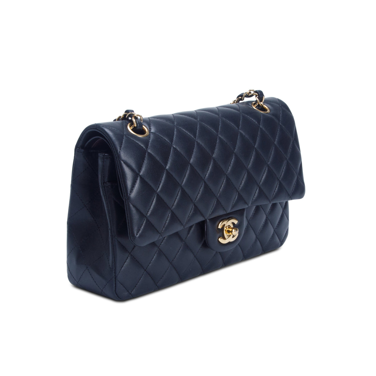 Chanel Black Quilted Lambskin Leather Classic Medium Double Flap Bag w/ Box & Authenticity Card