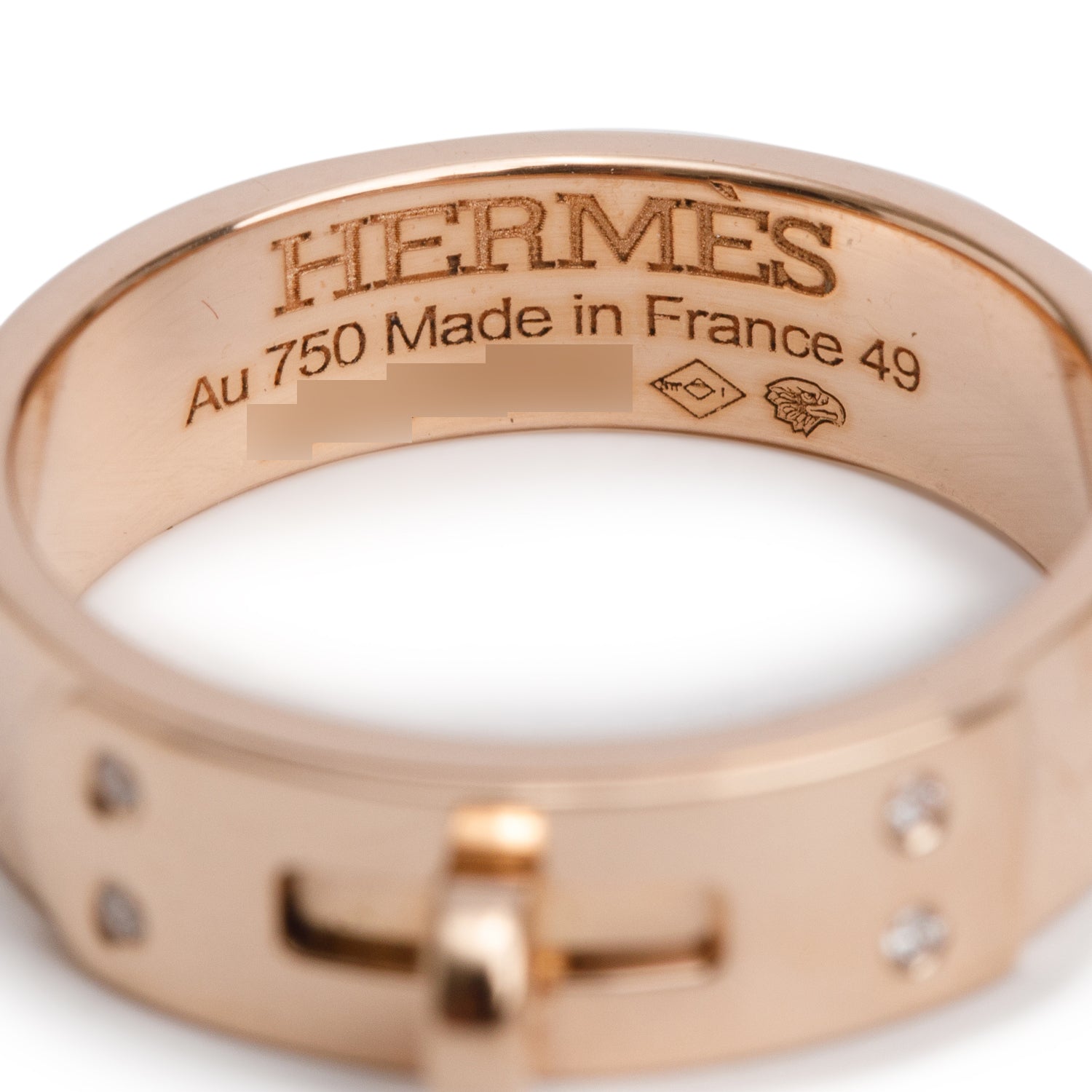 Hermes 18k Rose Gold Diamond Kelly Ring, Small Model Size 49 5 w/ Box