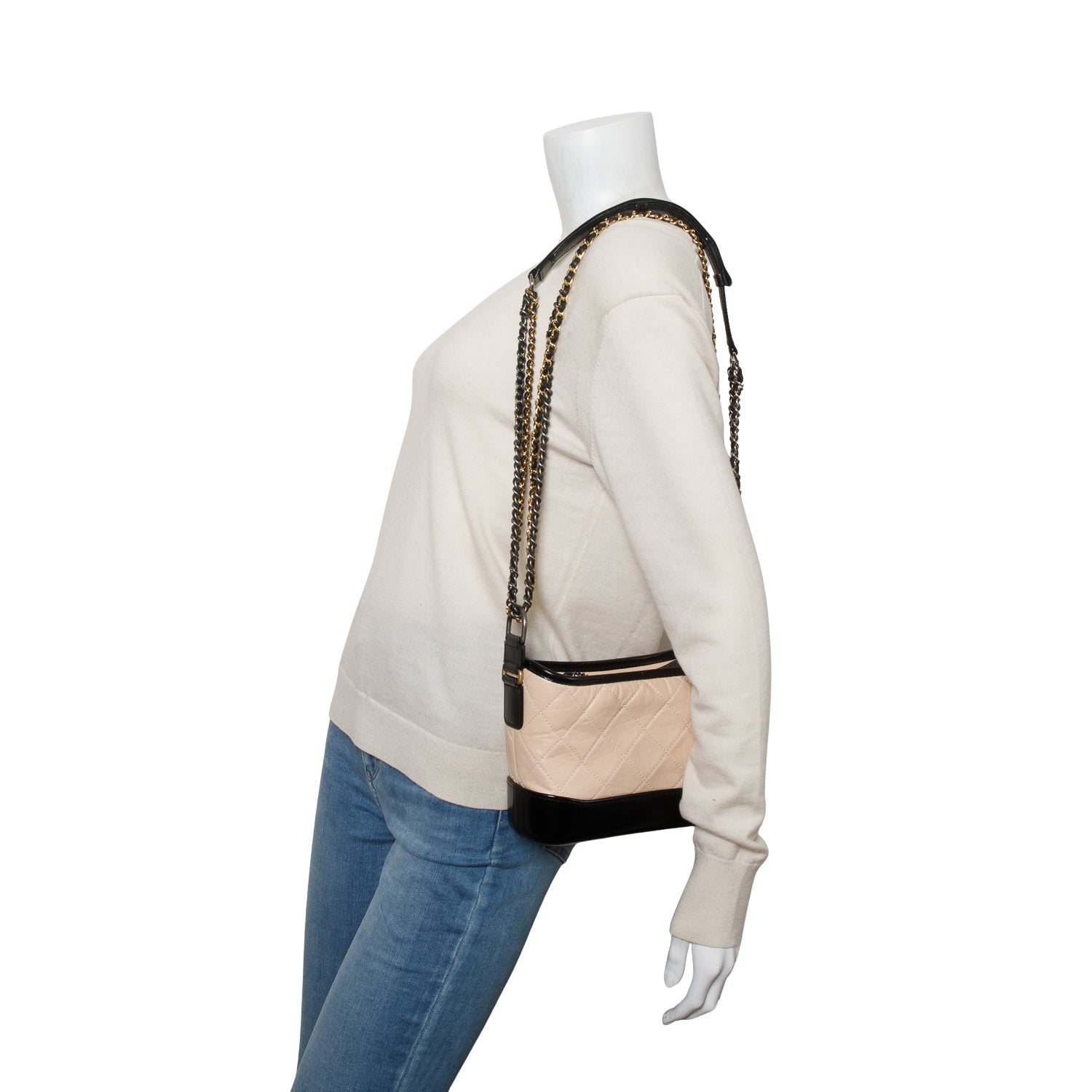 Chanel 2020 Black & Beige Aged Calfskin Leather Small Gabrielle Hobo