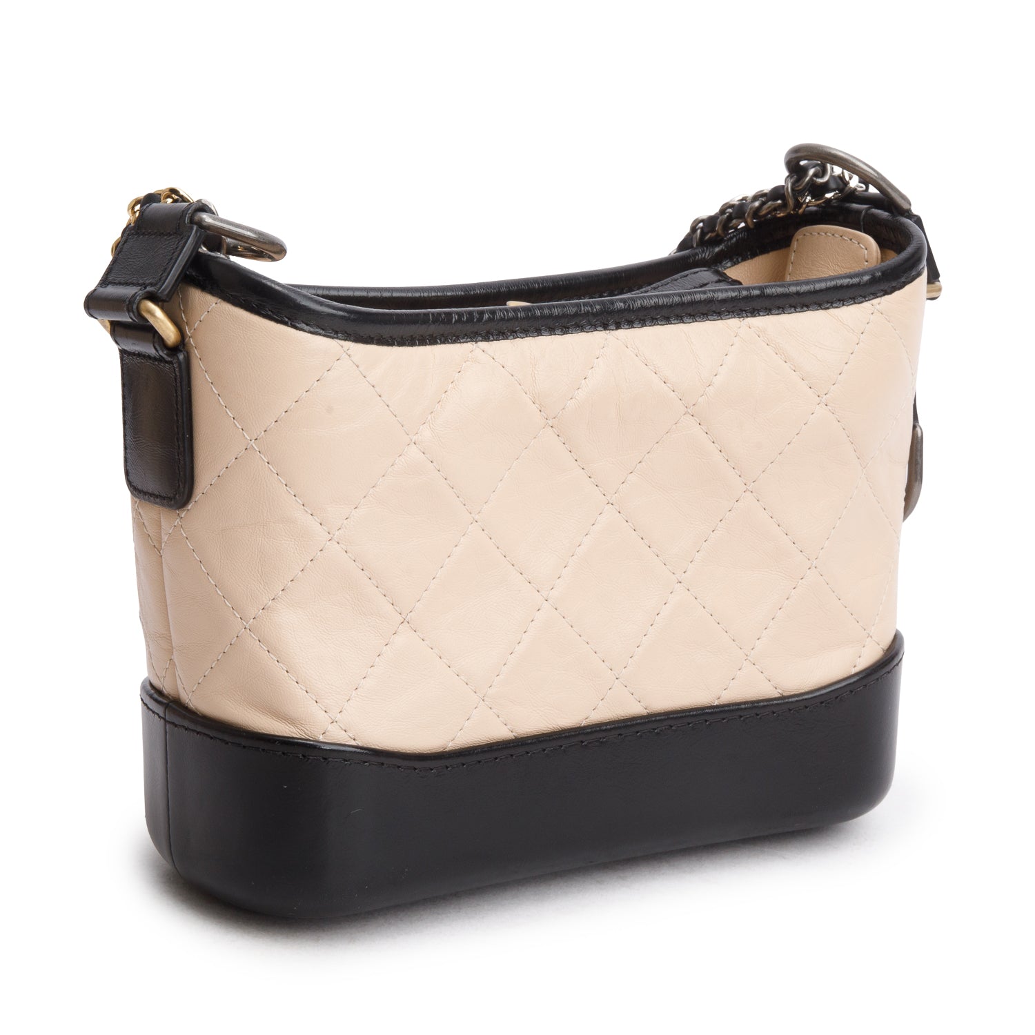 Chanel 2020 Black & Beige Aged Calfskin Leather Small Gabrielle Hobo