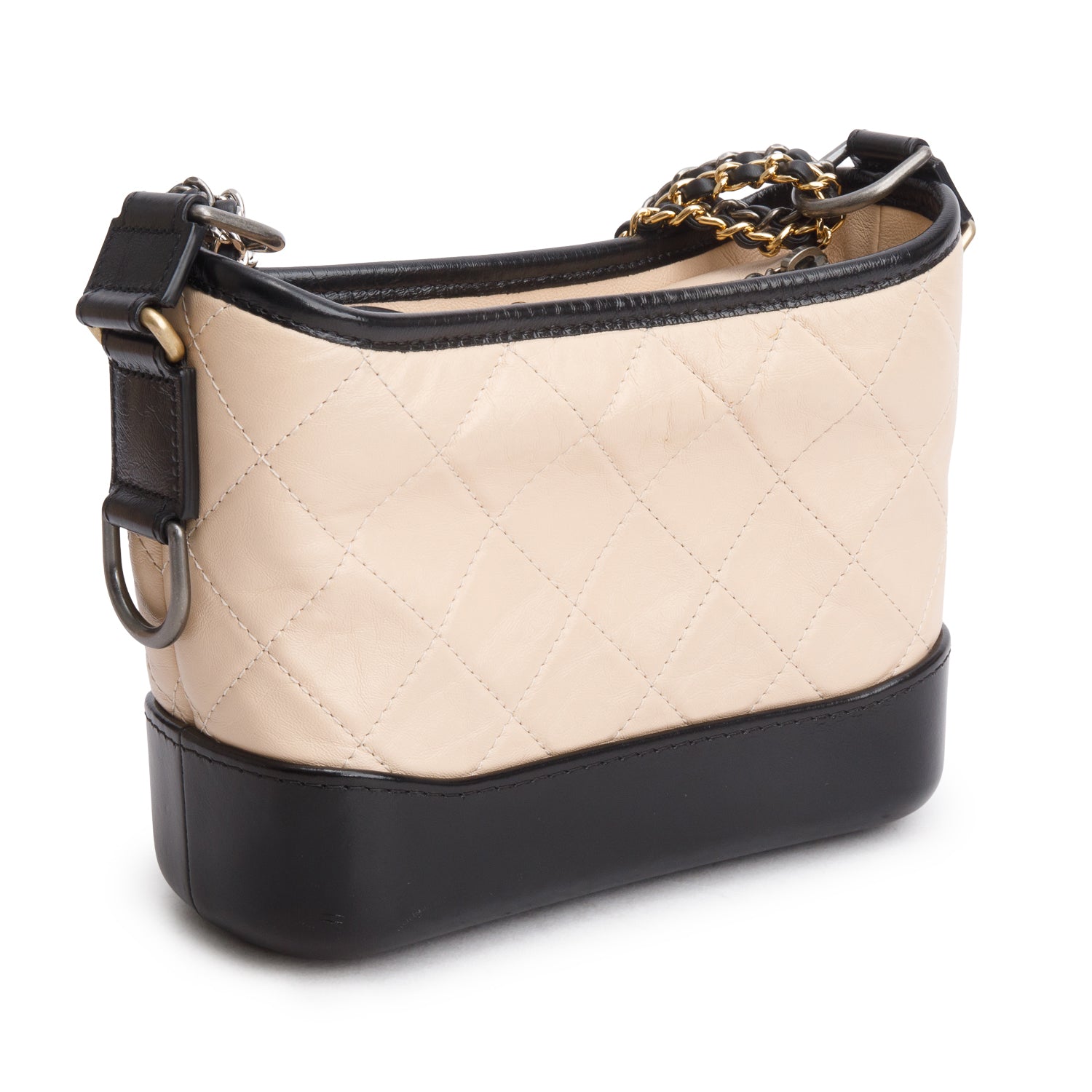Chanel 2020 Black & Beige Aged Calfskin Leather Small Gabrielle Hobo