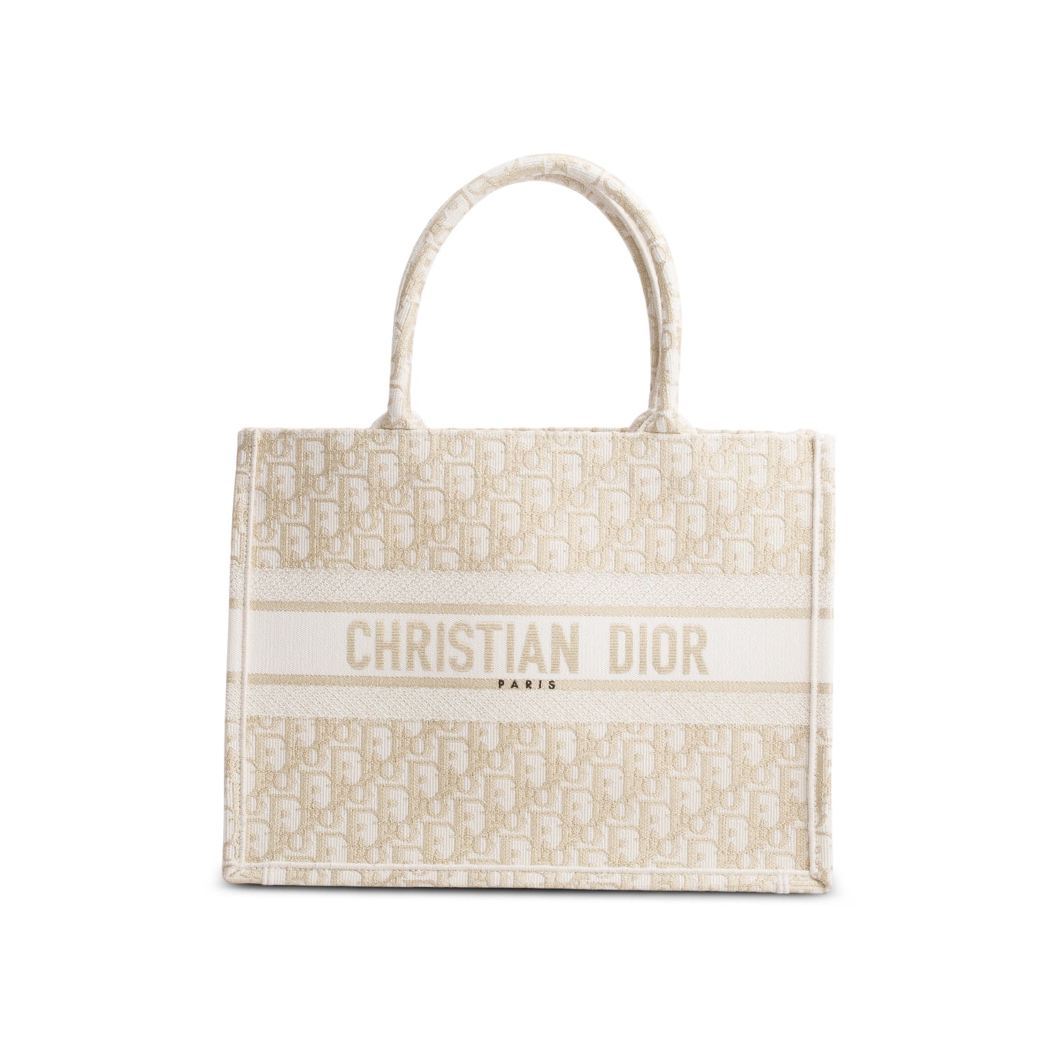 Christian Dior 2023 Gold Oblique Embroidery Medium Book Tote