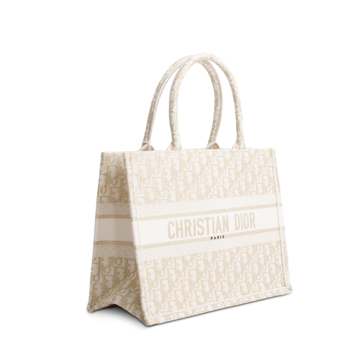 Christian Dior 2023 Gold Oblique Embroidery Medium Book Tote