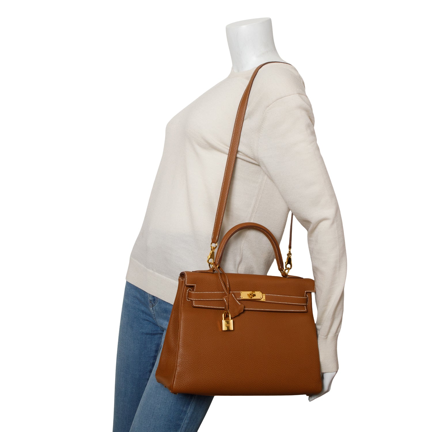 Hermes Gold Togo Kelly Retourne 32 w/ Box & Strap