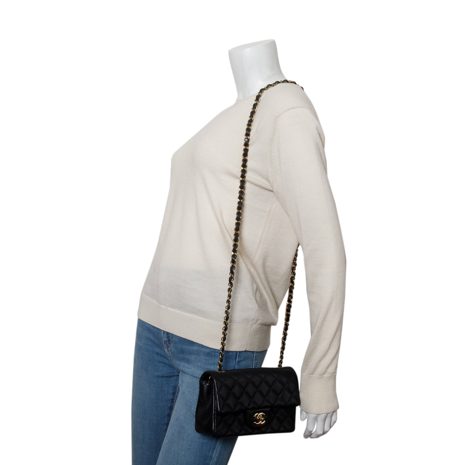 Chanel Black Lambskin Quilted Mini Rectangular Flap Bag w/ Box