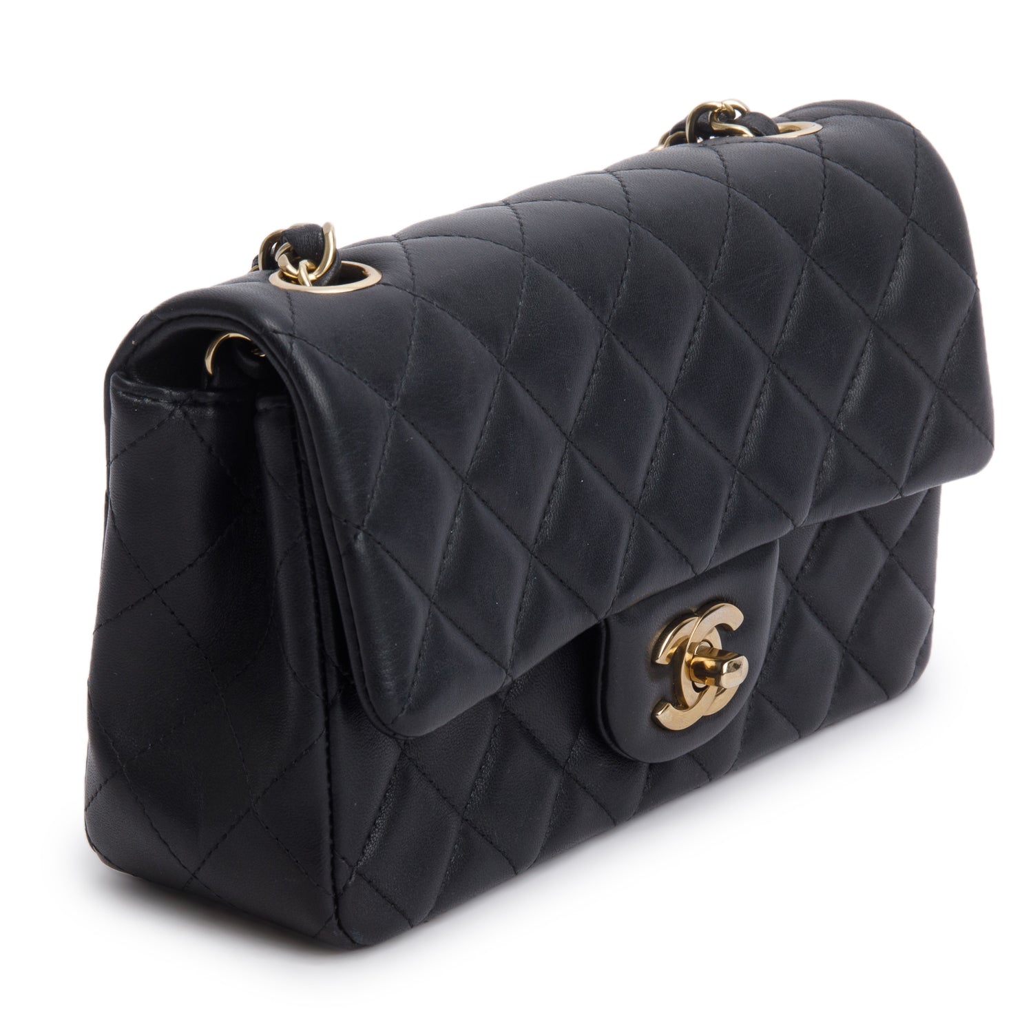 Chanel Black Lambskin Quilted Mini Rectangular Flap Bag w/ Box