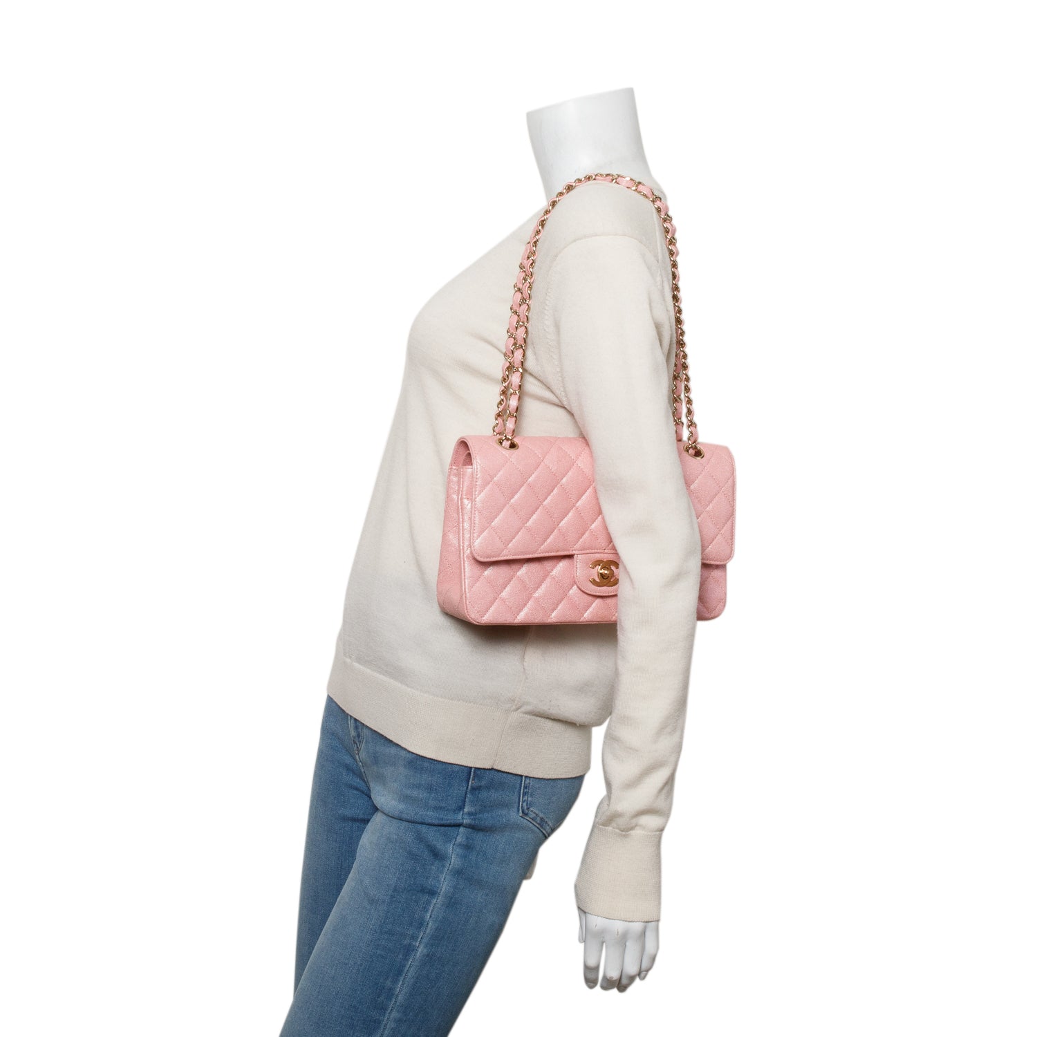 Chanel Pink Iridescent Caviar Leather Classic Medium Double Flap Bag w/ Box
