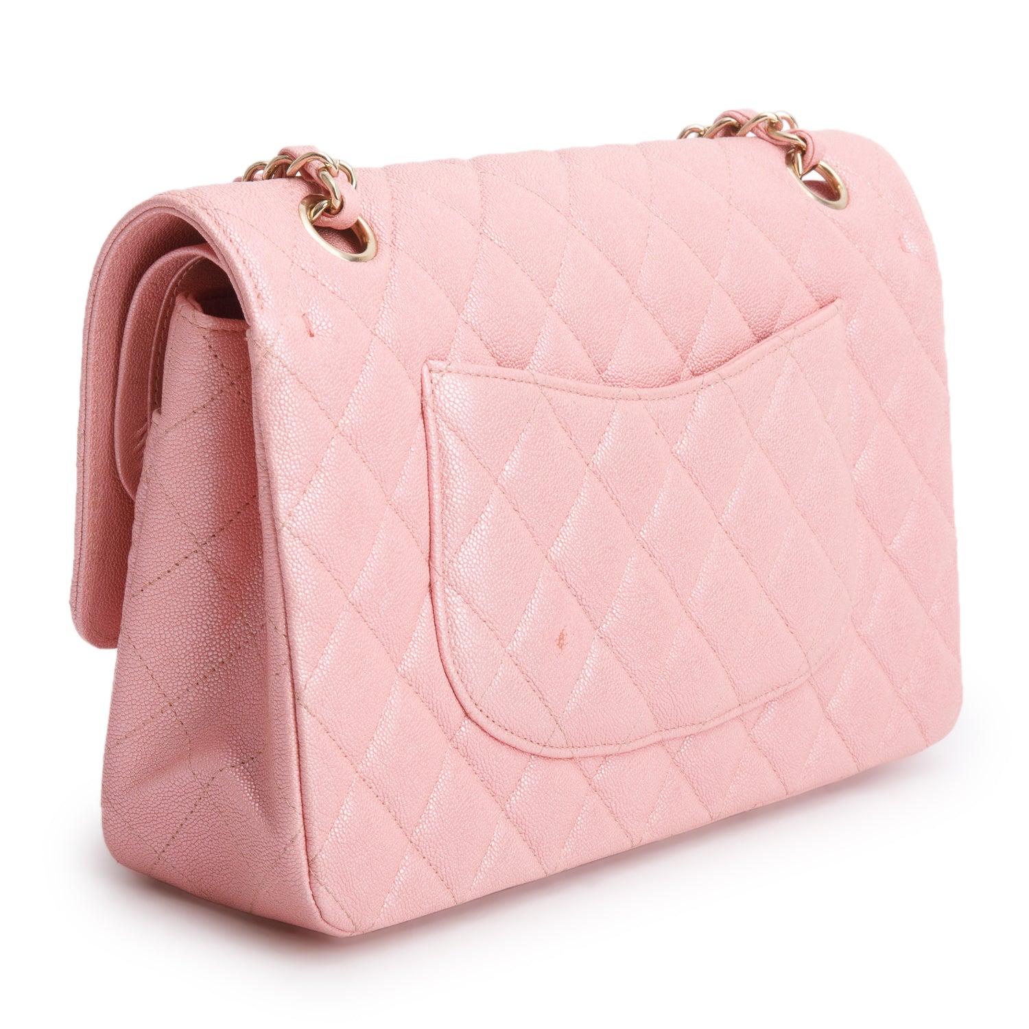 Chanel Pink Iridescent Caviar Leather Classic Medium Double Flap Bag w/ Box