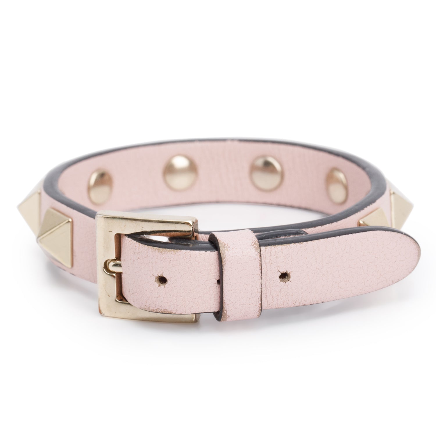 Valentino Gold Plated Pink Leather Rockstud Wrap Bracelet w/ Box