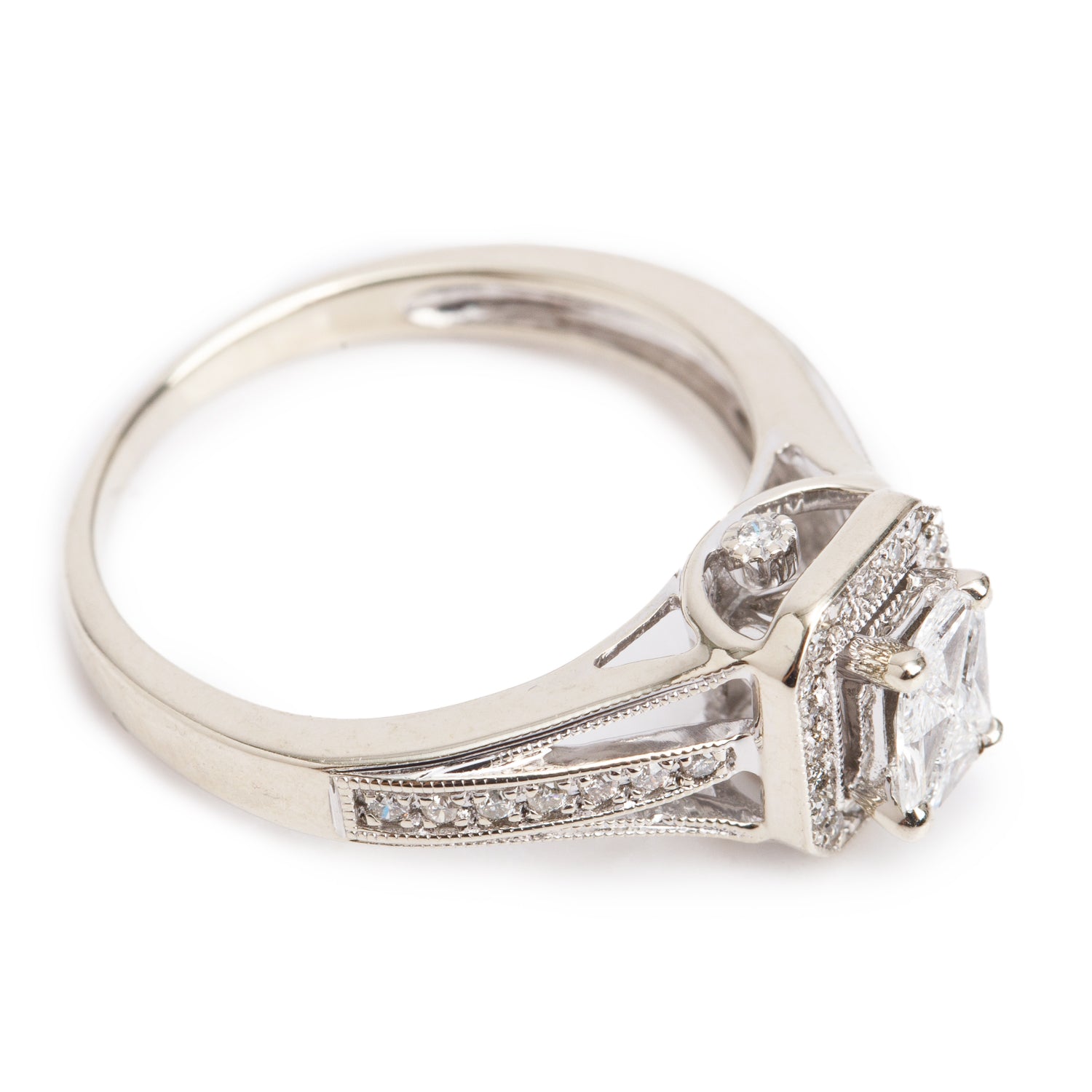 14k White Gold Cluster Diamond Engagement Ring, Size 7.75