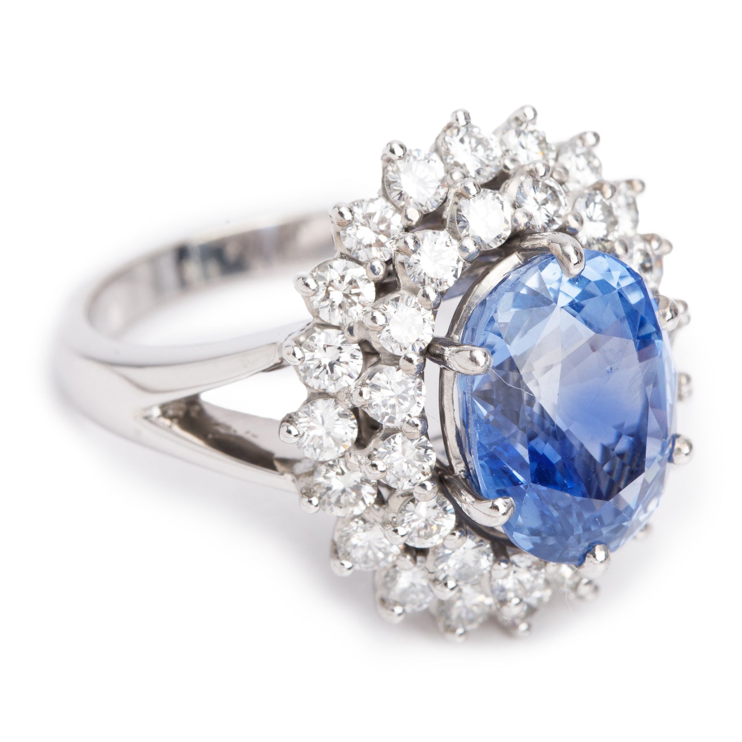 18k White Gold Blue Sapphire and Diamond Ring, Size 6.5