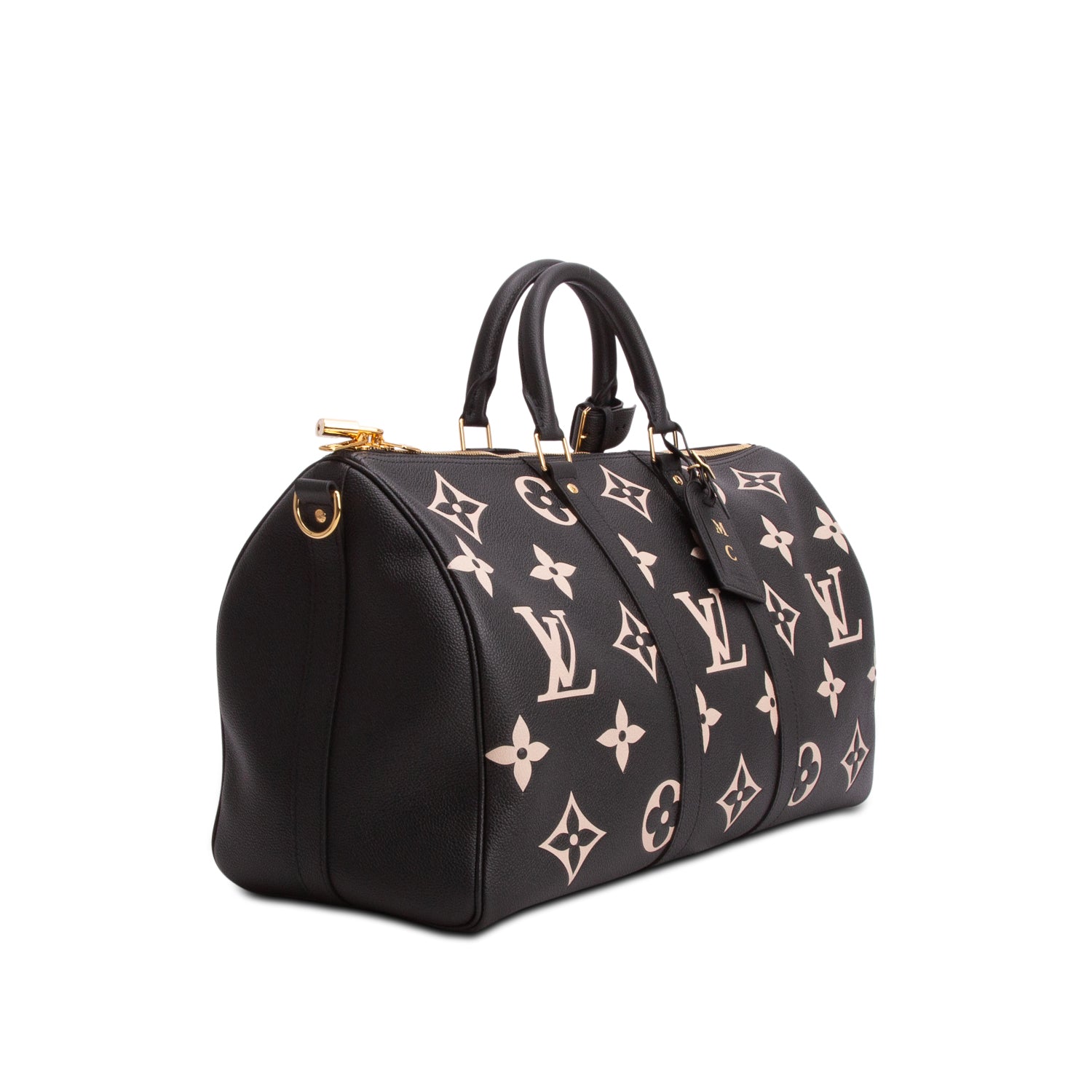 Louis Vuitton Black Empreinte Monogram Giant Keepall Bandouliere 45 w/ Strap