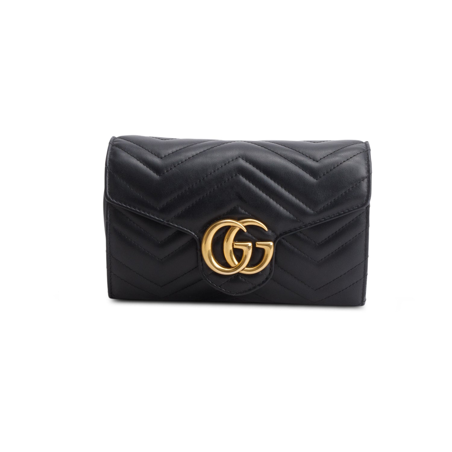 Gucci Black Calfskin Matelasse GG Marmont Wallet on Chain