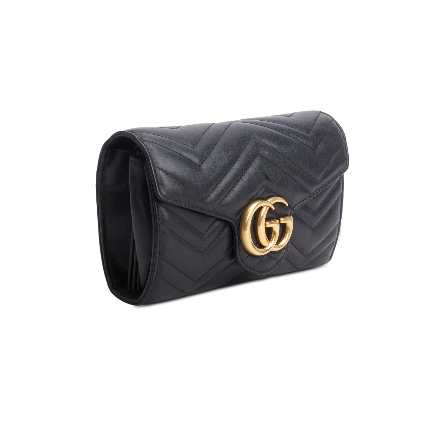 Gucci Black Calfskin Matelasse GG Marmont Wallet on Chain