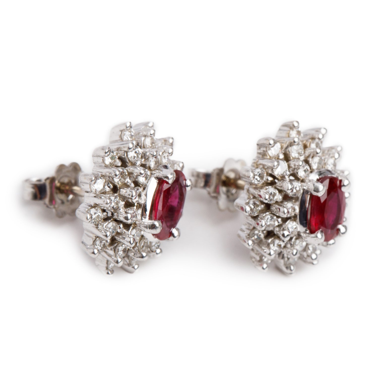 14k White Gold Ruby & Diamond Earrings
