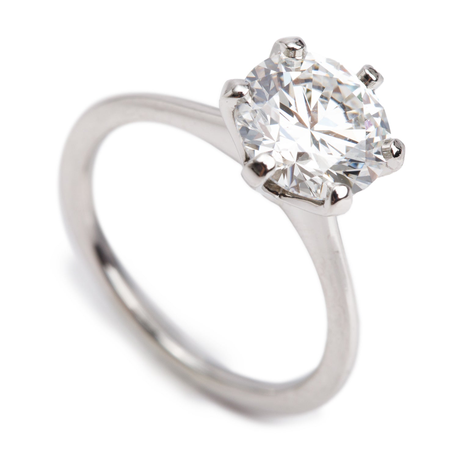 Platinum 2.08 ct. Round Cut Solitaire Diamond Engagement Ring, Size 5.25 w/ GIA Certificate