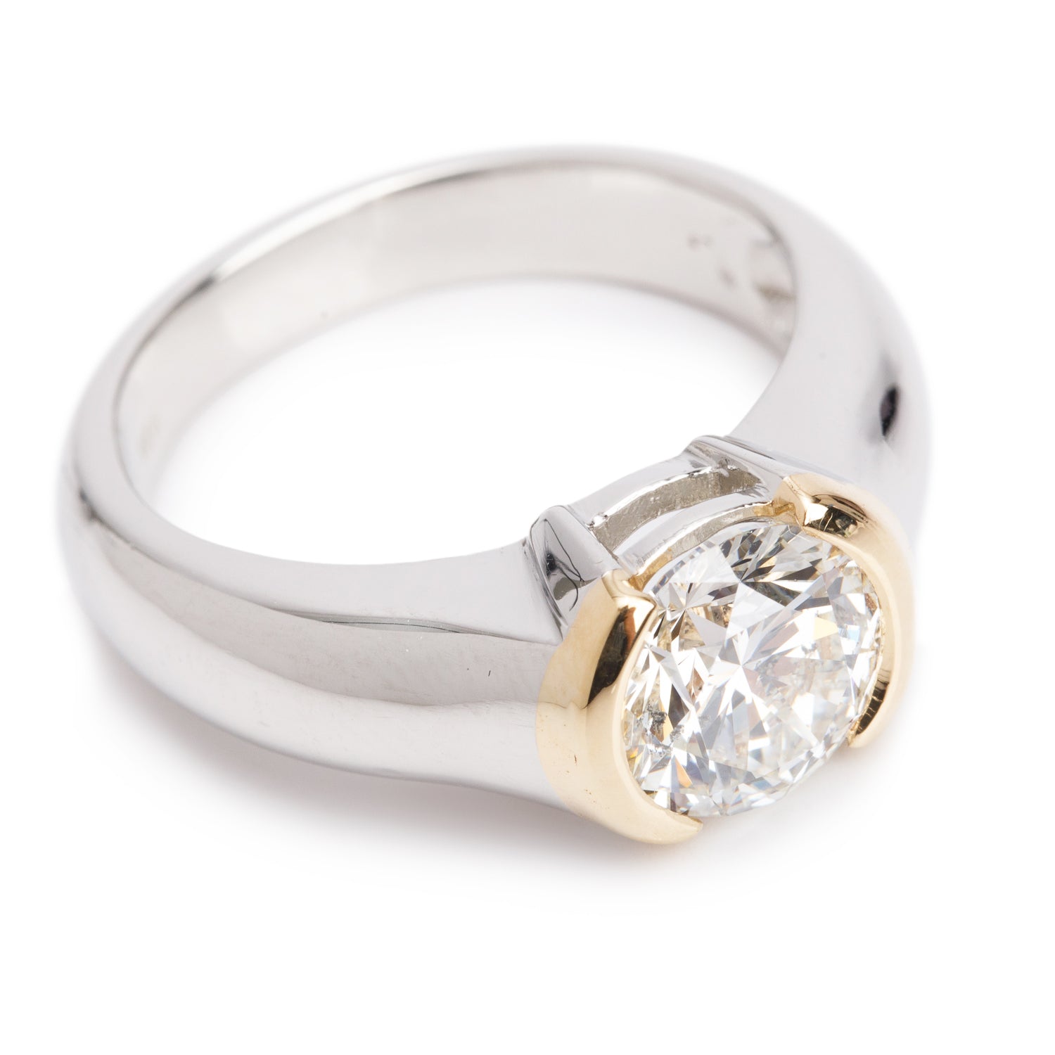Platinum 3.08 ct. Round Bezel Cut Solitaire Diamond Ring, Size 10.5