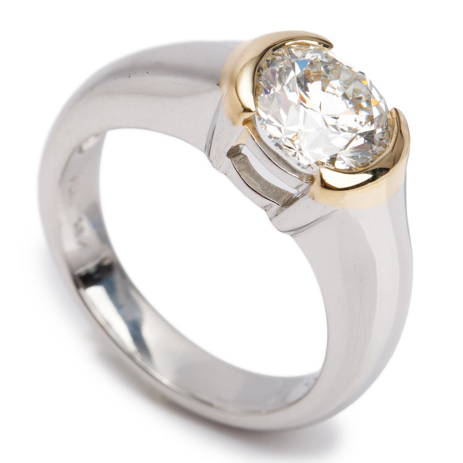 Platinum 3.08 ct. Round Bezel Cut Solitaire Diamond Ring, Size 10.5