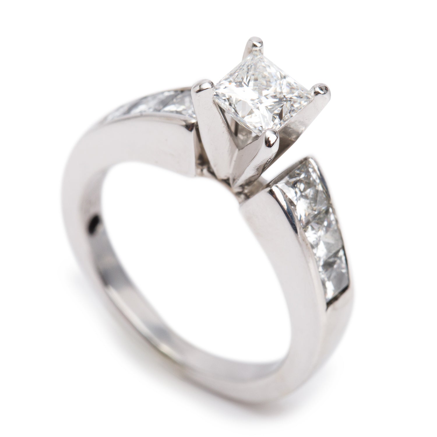 14k White Gold 0.85 ct. Princess Cut Diamond Engagement Ring, Size 4.75