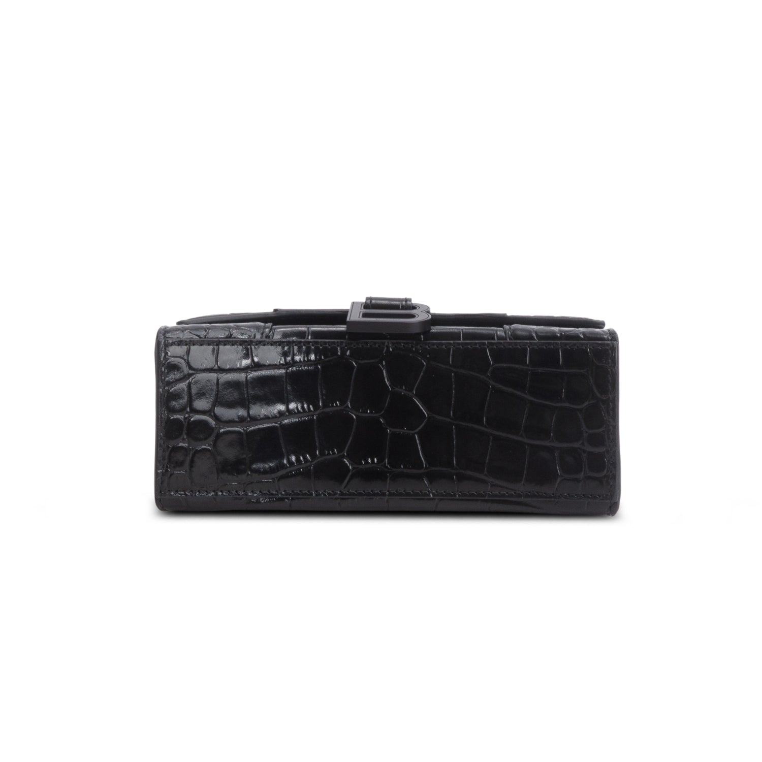 Balenciaga Black Shiny Calfskin Croc-Embossed Leather XS Hourglass Top Handle Bag w/ Strap