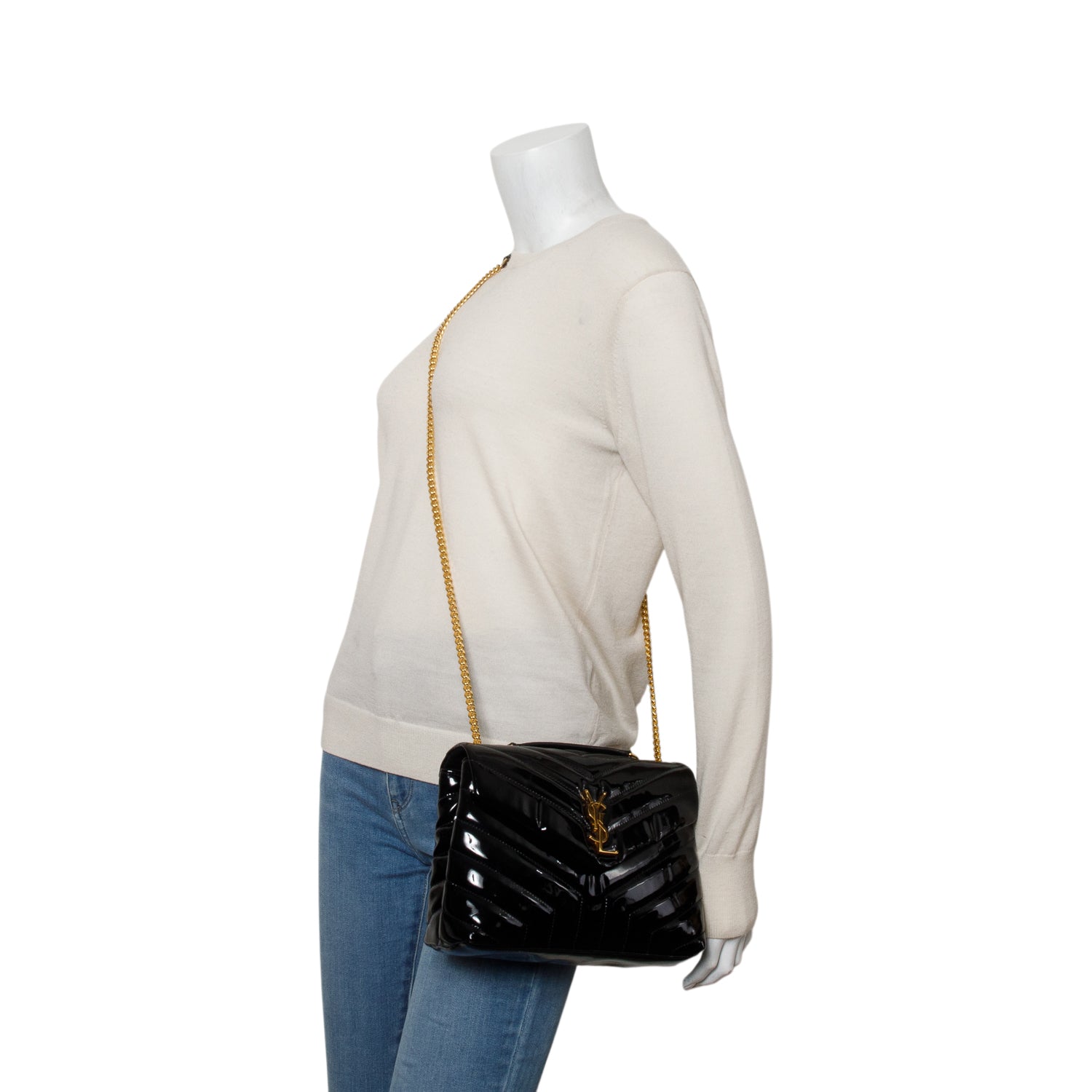Saint Laurent 2020 Black Patent Y Quilted Monogram Small Loulou Crossbody Bag