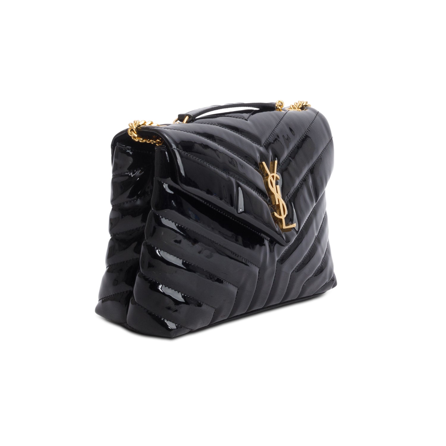 Saint Laurent 2020 Black Patent Y Quilted Monogram Small Loulou Crossbody Bag