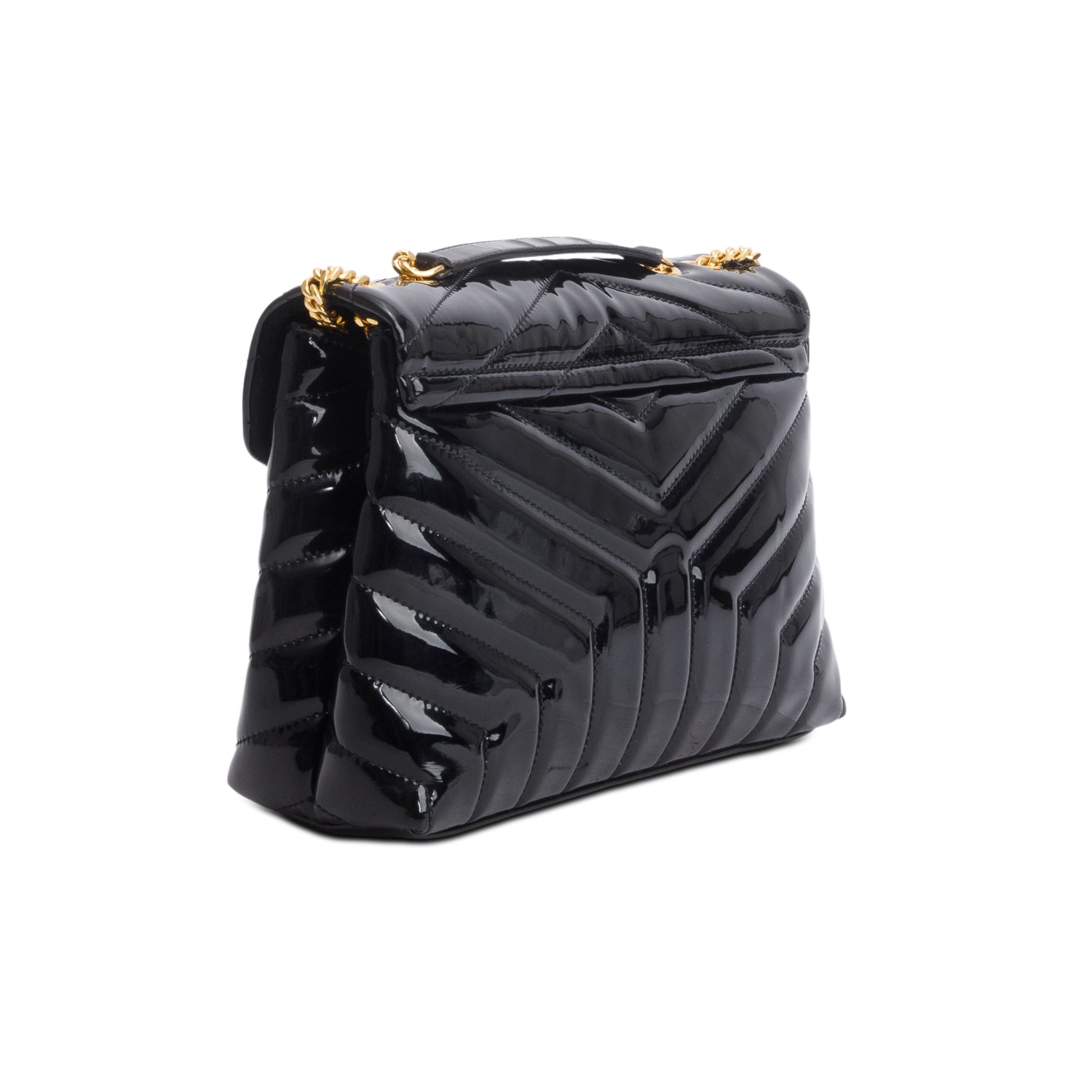 Saint Laurent 2020 Black Patent Y Quilted Monogram Small Loulou Crossbody Bag