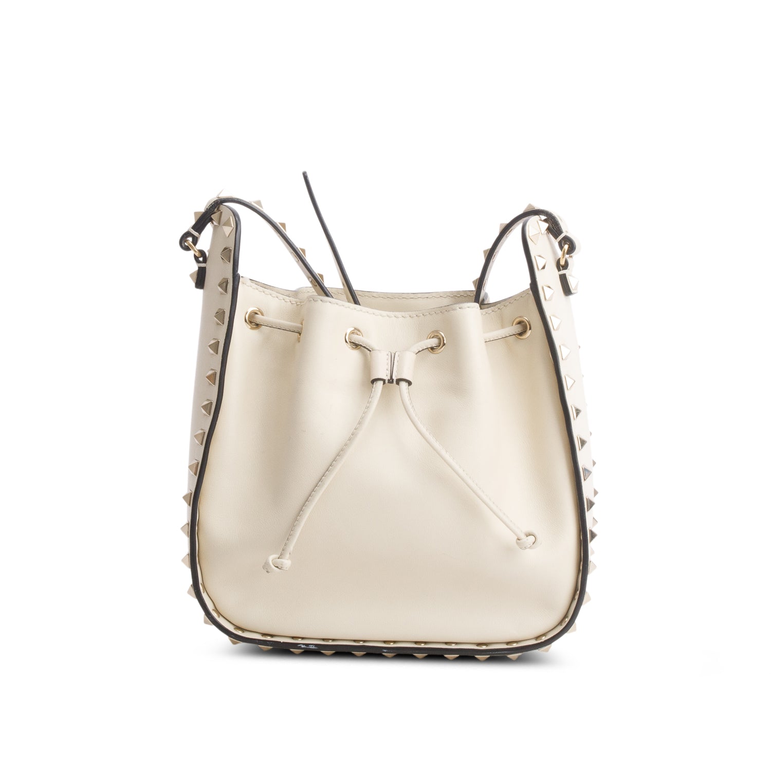 Valentino Cream Vitello Calfskin Rockstud Bucket Bag