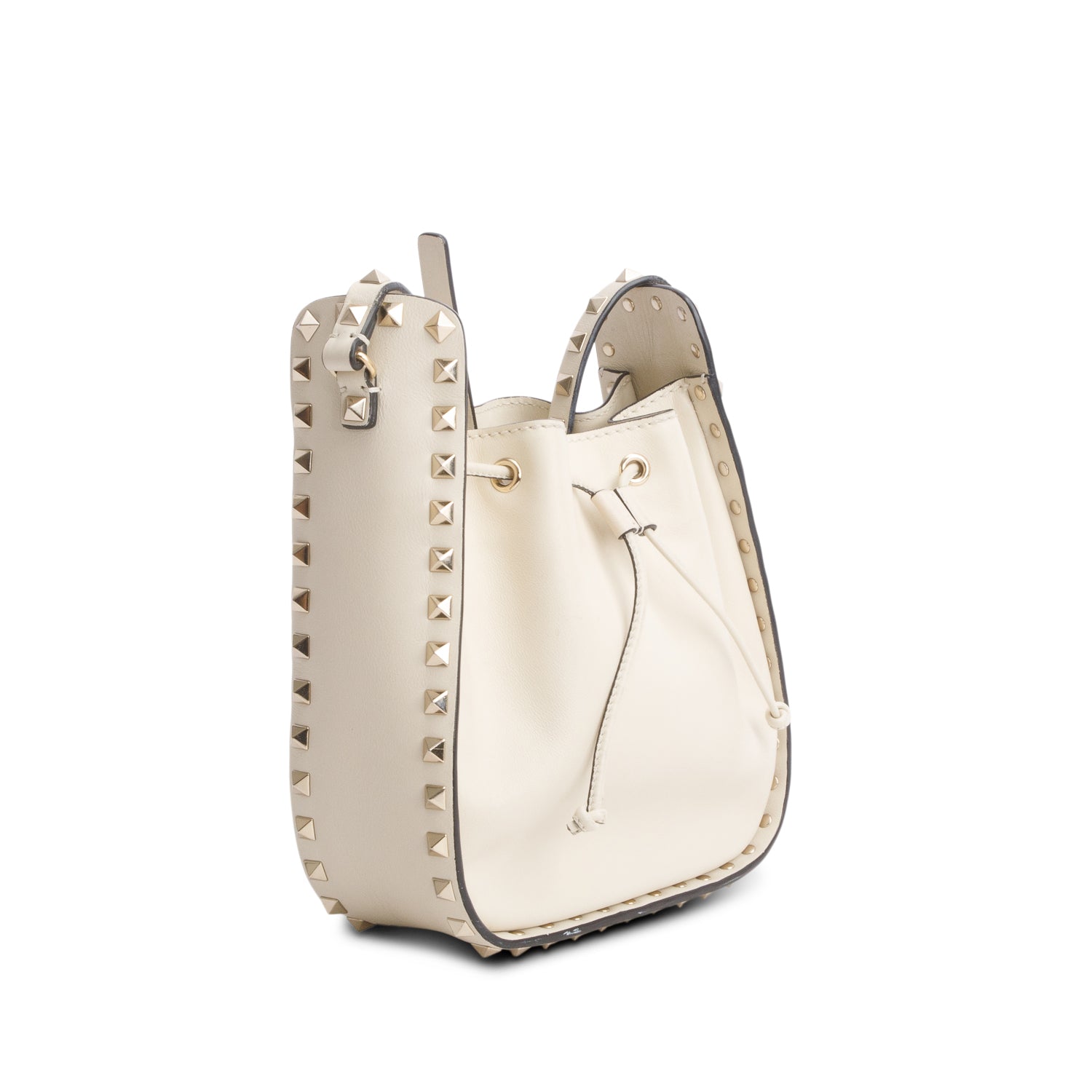 Valentino Cream Vitello Calfskin Rockstud Bucket Bag