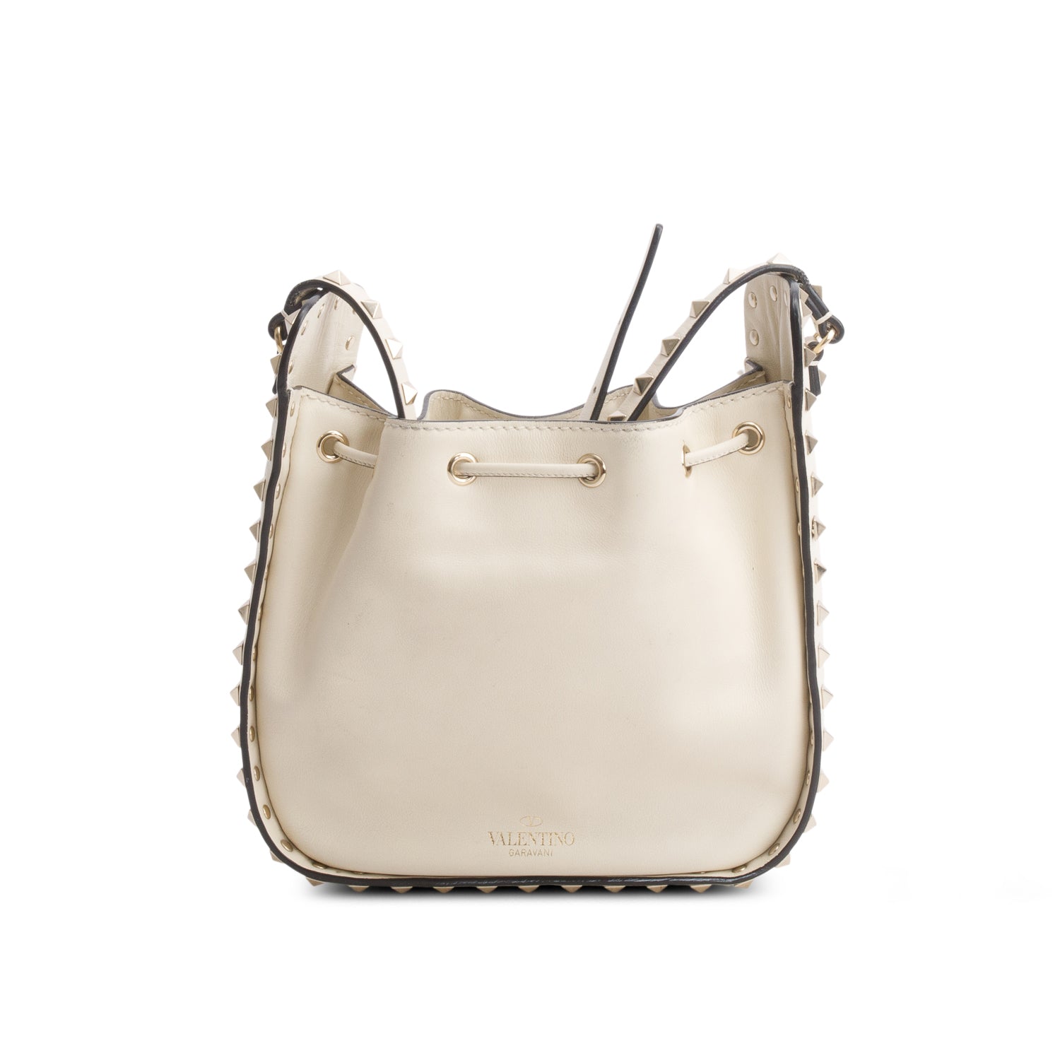 Valentino Cream Vitello Calfskin Rockstud Bucket Bag