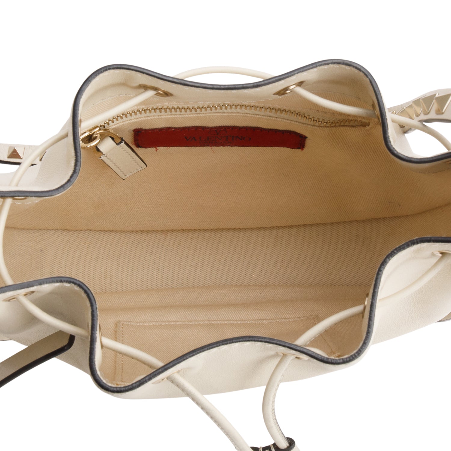 Valentino Cream Vitello Calfskin Rockstud Bucket Bag