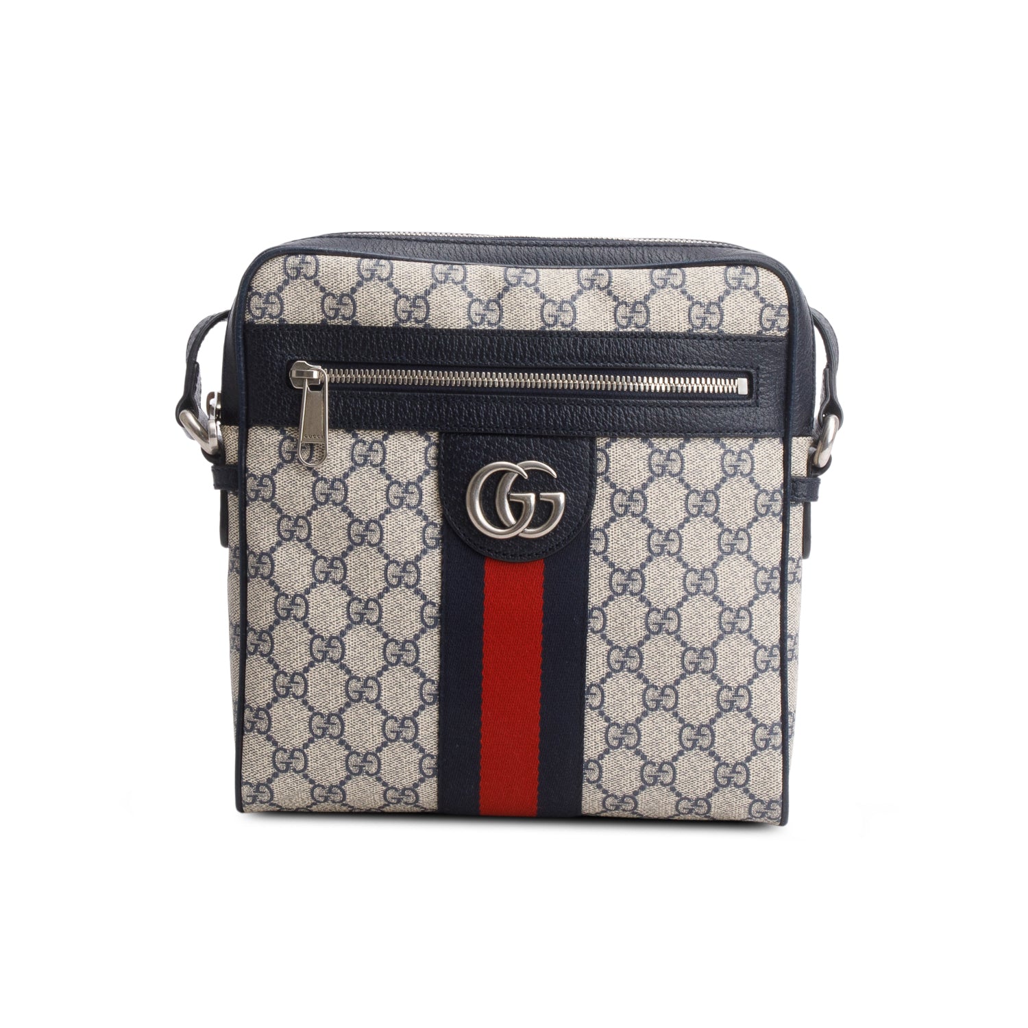Gucci Navy GG Supreme Monogram Web Small Ophidia Messenger Bag
