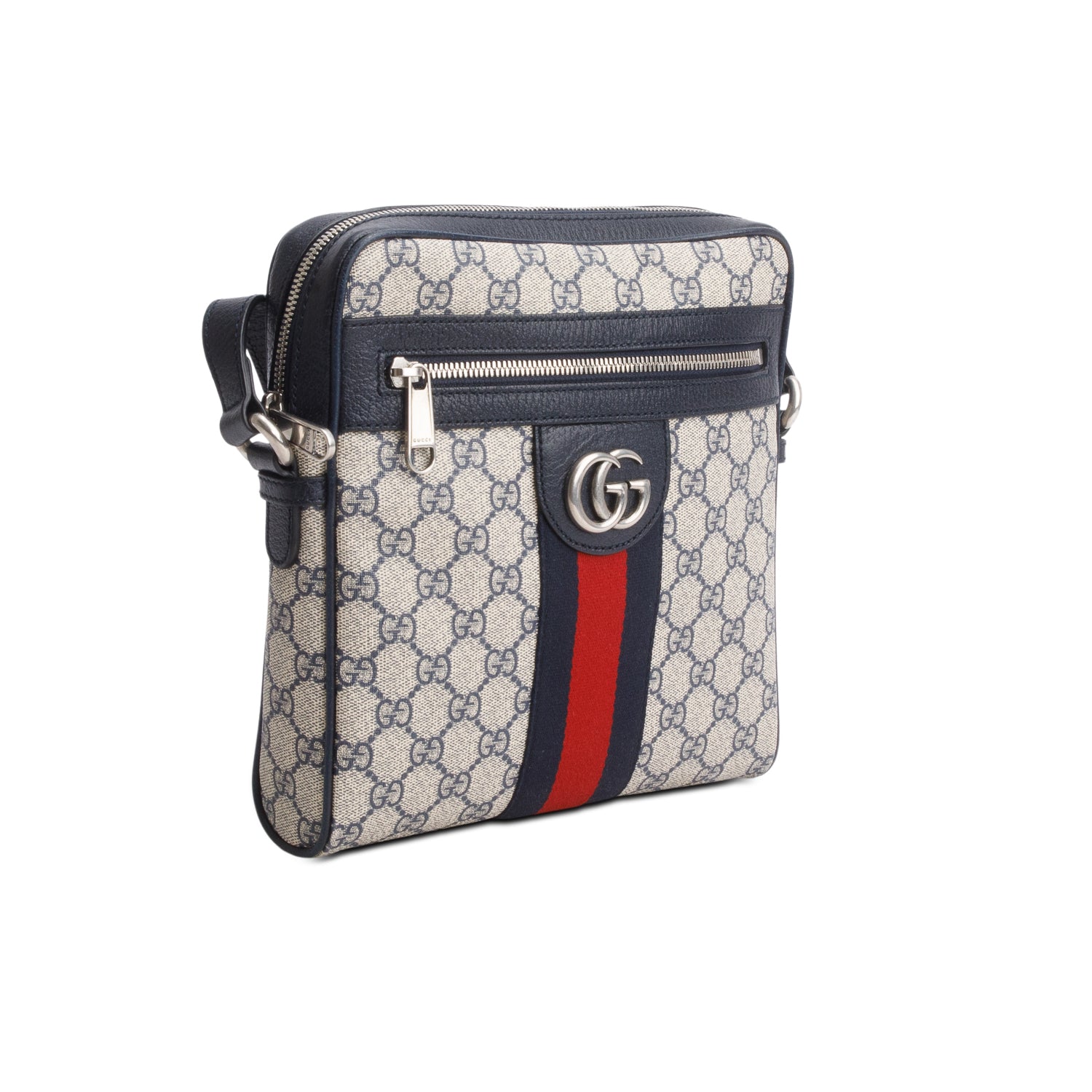 Gucci Navy GG Supreme Monogram Web Small Ophidia Messenger Bag