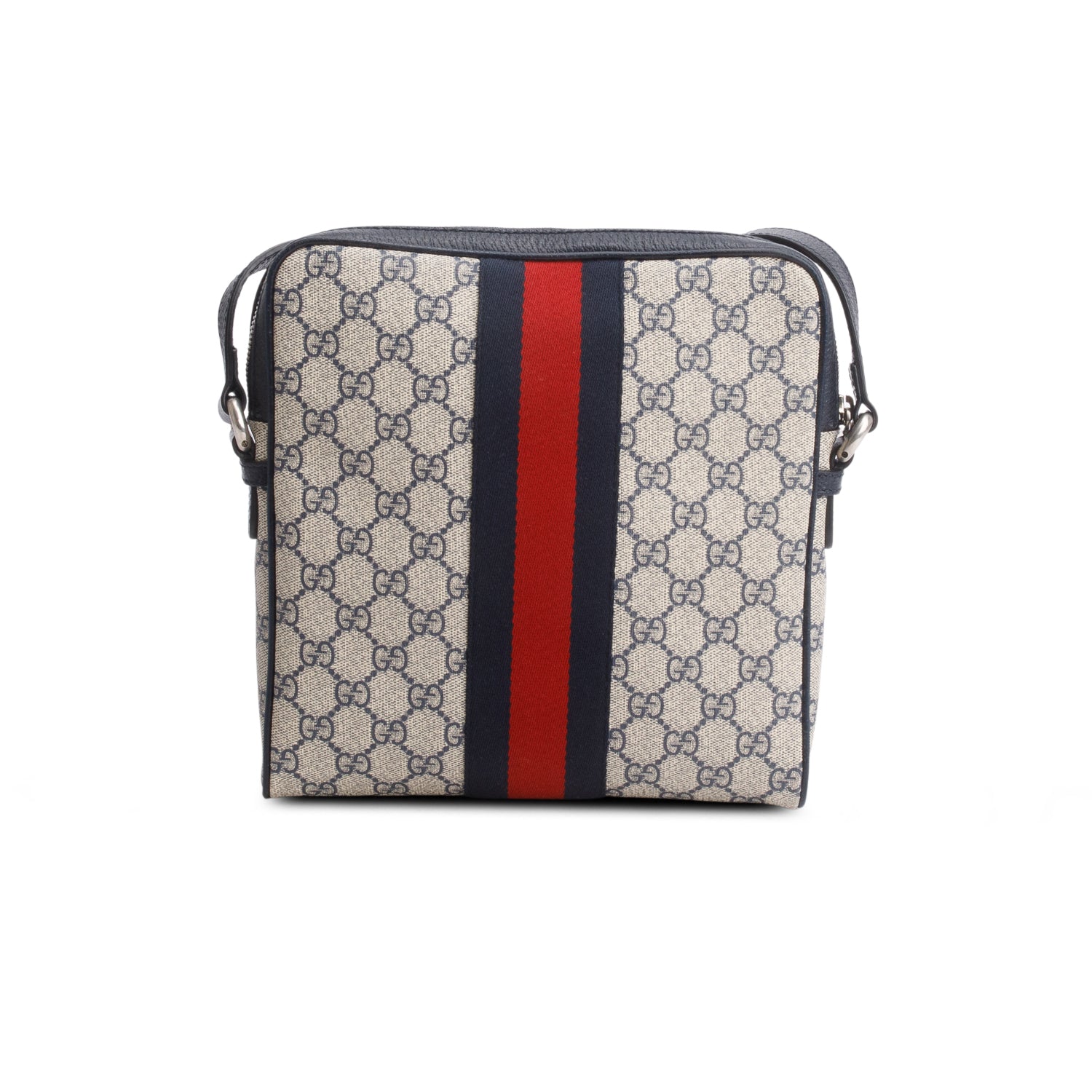 Gucci Navy GG Supreme Monogram Web Small Ophidia Messenger Bag
