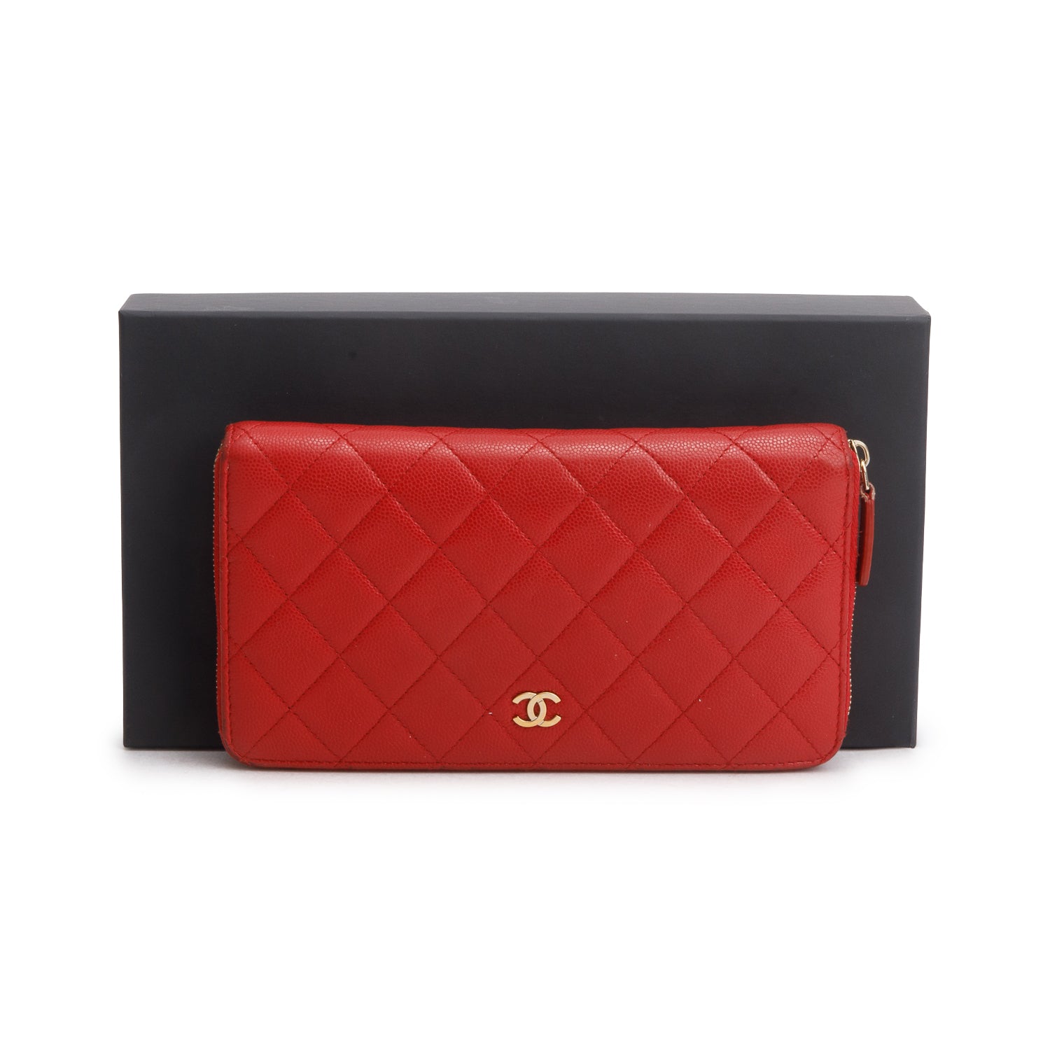 Chanel Red Caviar Leather Large Zip Around Organizer Wallet w/ Box & Authenticity Card