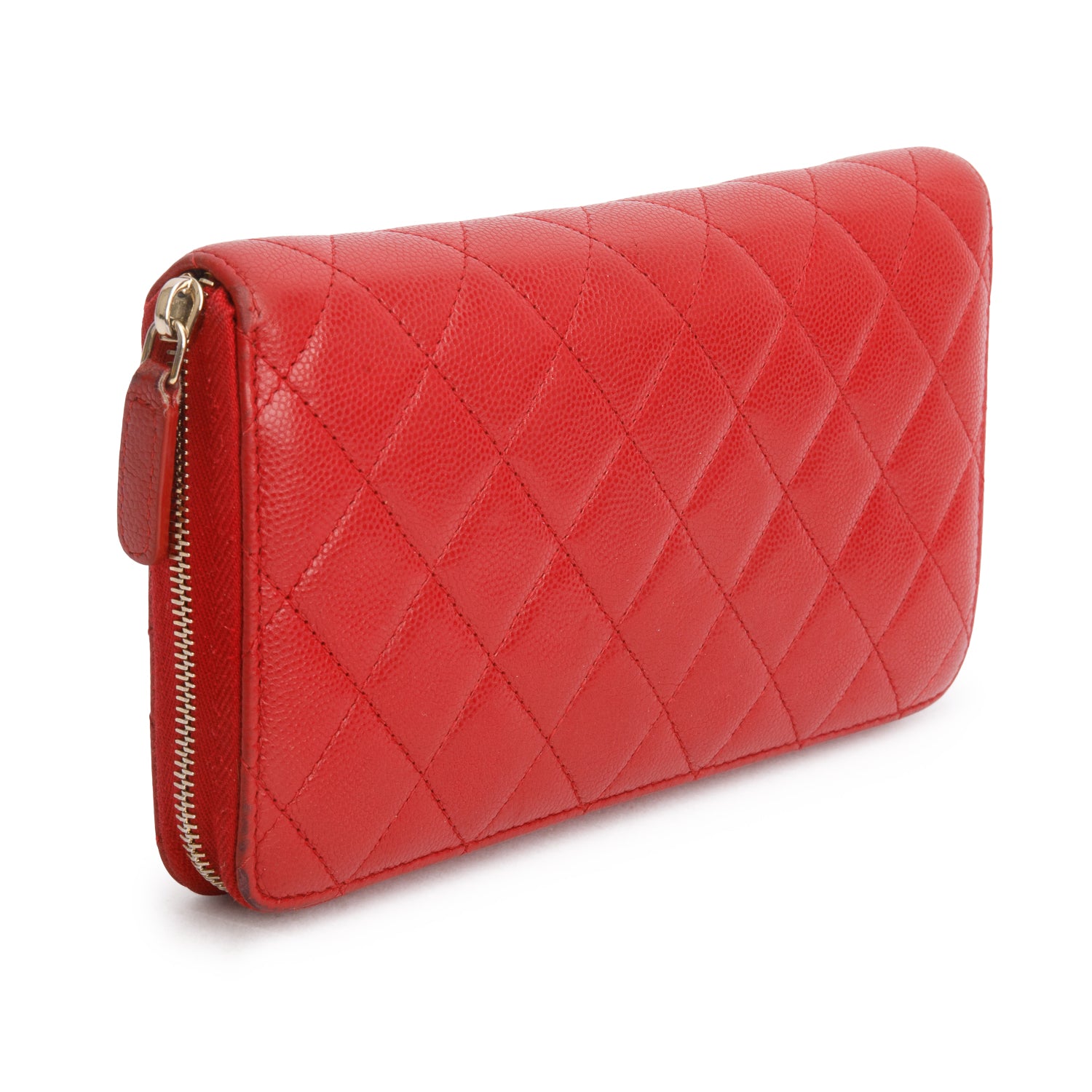 Chanel Red Caviar Leather Large Zip Around Organizer Wallet w/ Box & Authenticity Card