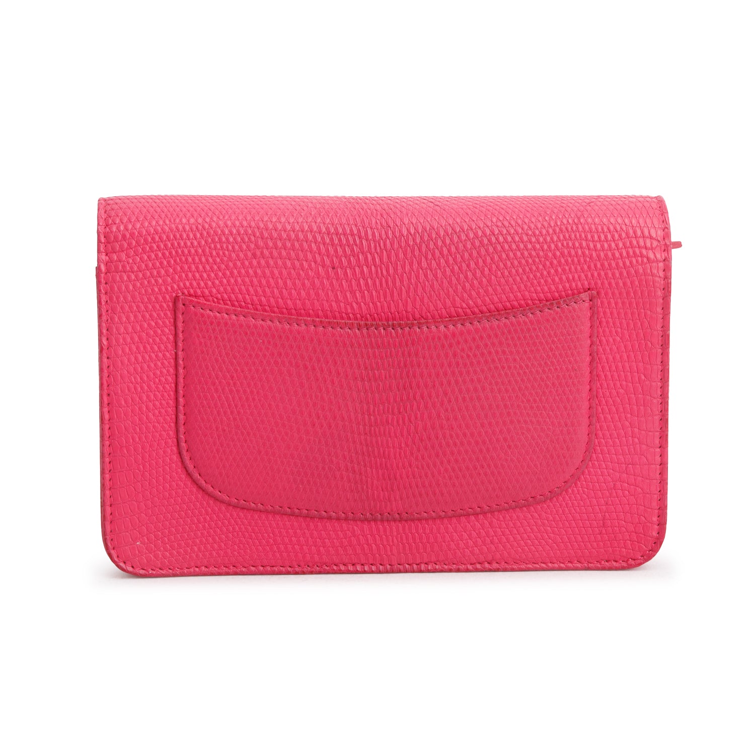 Chanel Pink Lizard Embossed Wallet on Chain