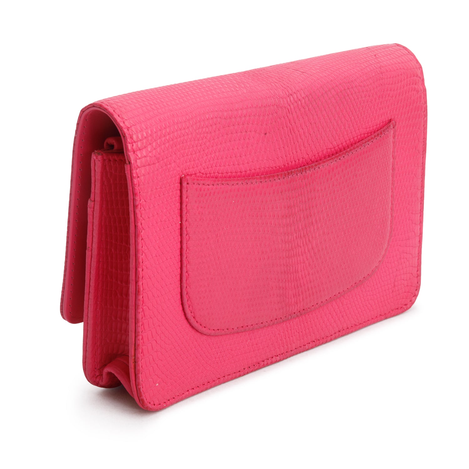 Chanel Pink Lizard Embossed Wallet on Chain